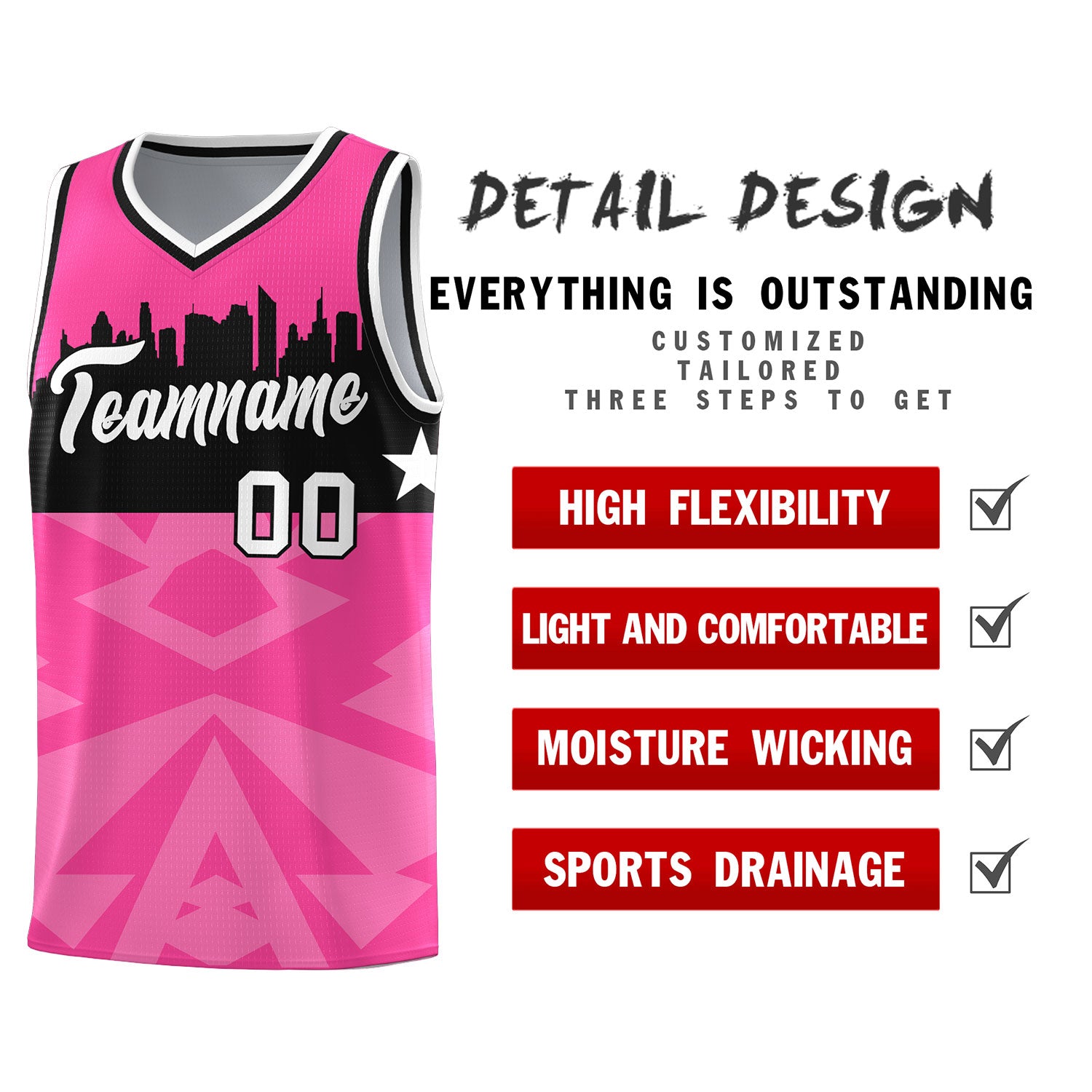 Custom Pink Personalized City Silhouette Pattern Sports Uniform Basketball Jersey|KXKSHOP