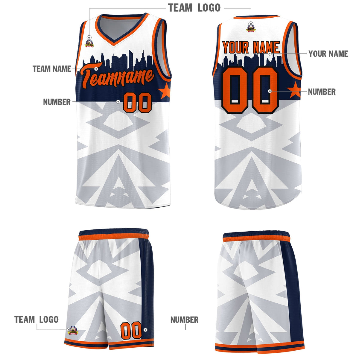 Custom White Personalized City Silhouette Pattern Sports Uniform Basketball Jersey|KXKSHOP