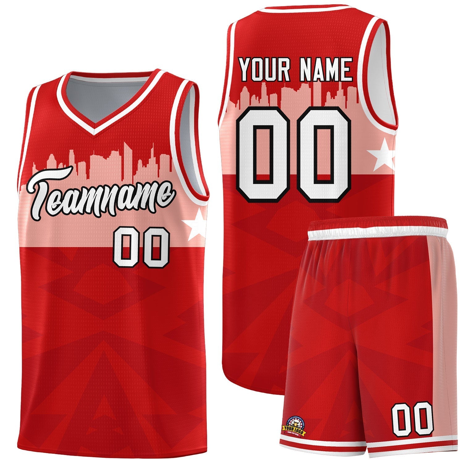 Custom Red Personalized City Silhouette Pattern Sports Uniform Basketball Jersey|KXKSHOP