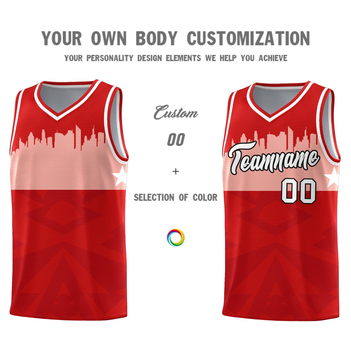 Custom Red Personalized City Silhouette Pattern Sports Uniform Basketball Jersey|KXKSHOP