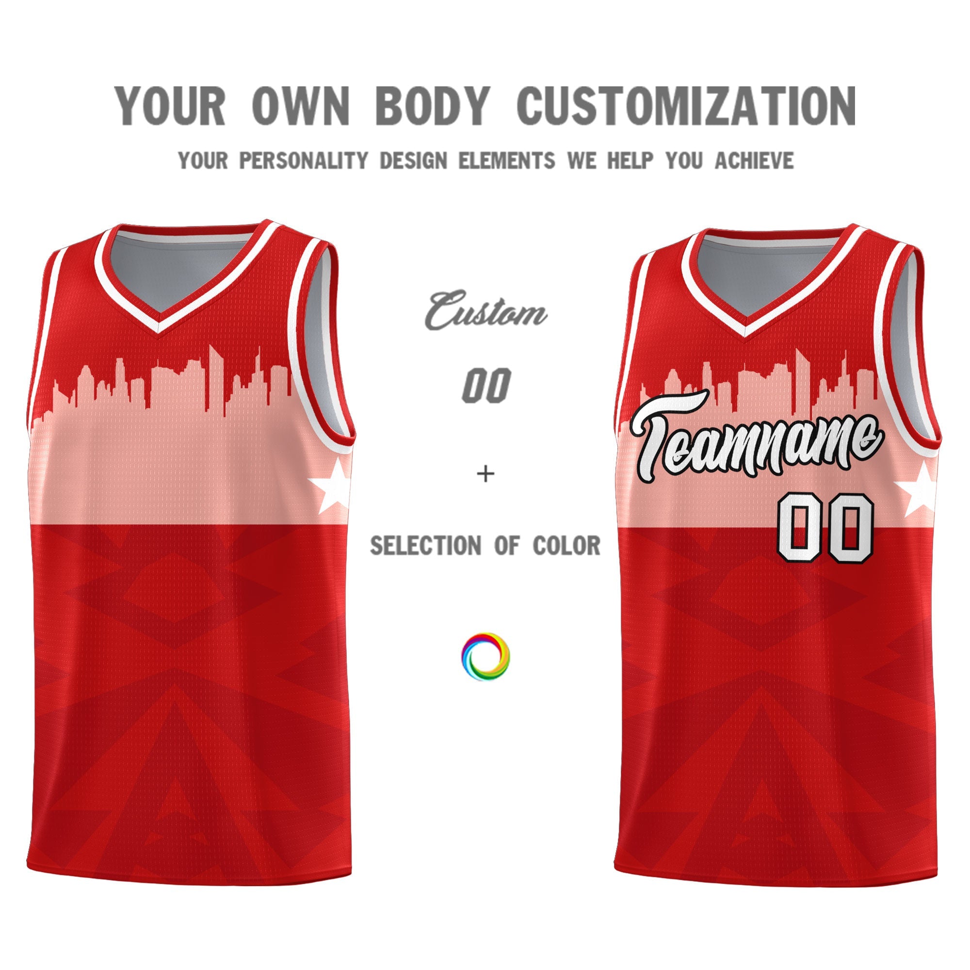 Custom Red Personalized City Silhouette Pattern Sports Uniform Basketball Jersey|KXKSHOP