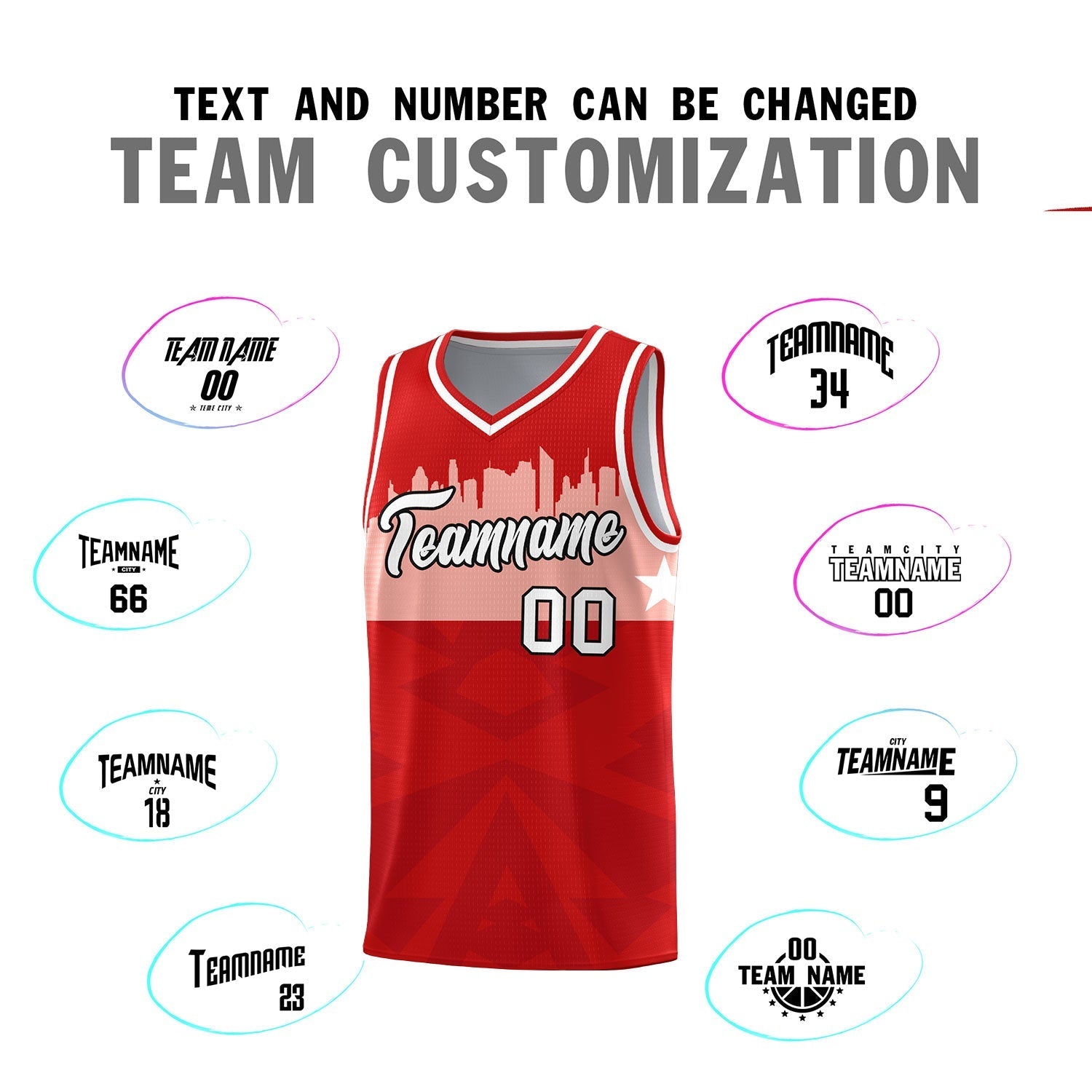 Custom Red Personalized City Silhouette Pattern Sports Uniform Basketball Jersey|KXKSHOP
