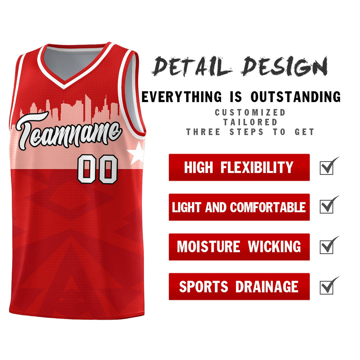 Custom Red Personalized City Silhouette Pattern Sports Uniform Basketball Jersey|KXKSHOP
