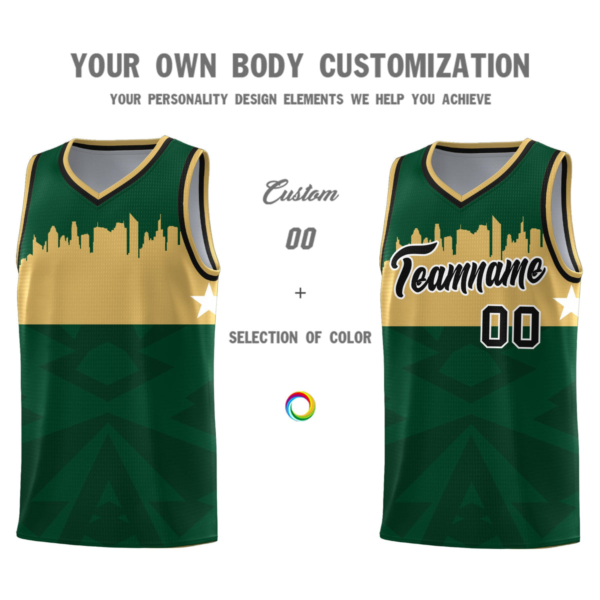 Custom Green Personalized City Silhouette Pattern Sports Uniform Basketball Jersey|KXKSHOP