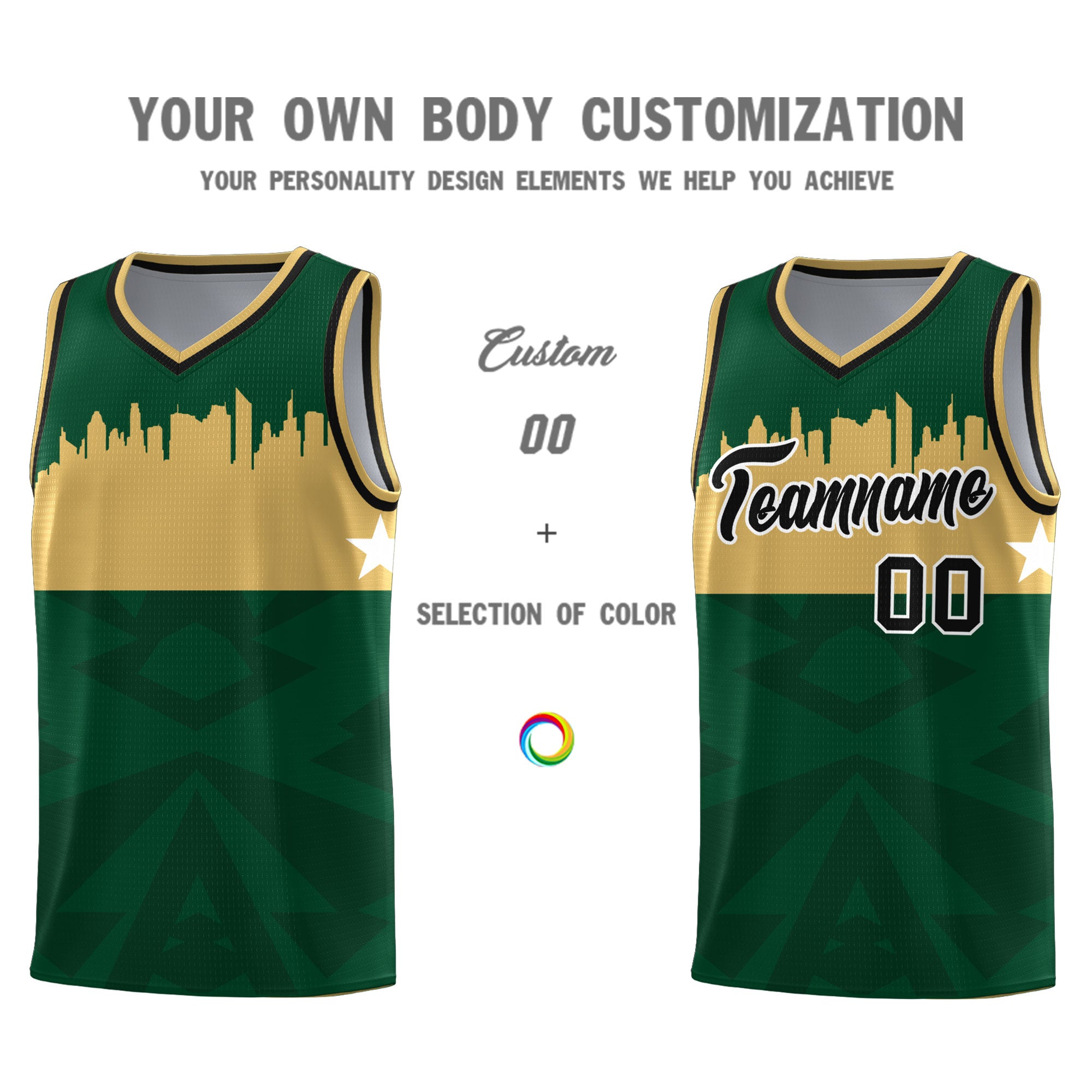 Custom Green Personalized City Silhouette Pattern Sports Uniform Basketball Jersey|KXKSHOP