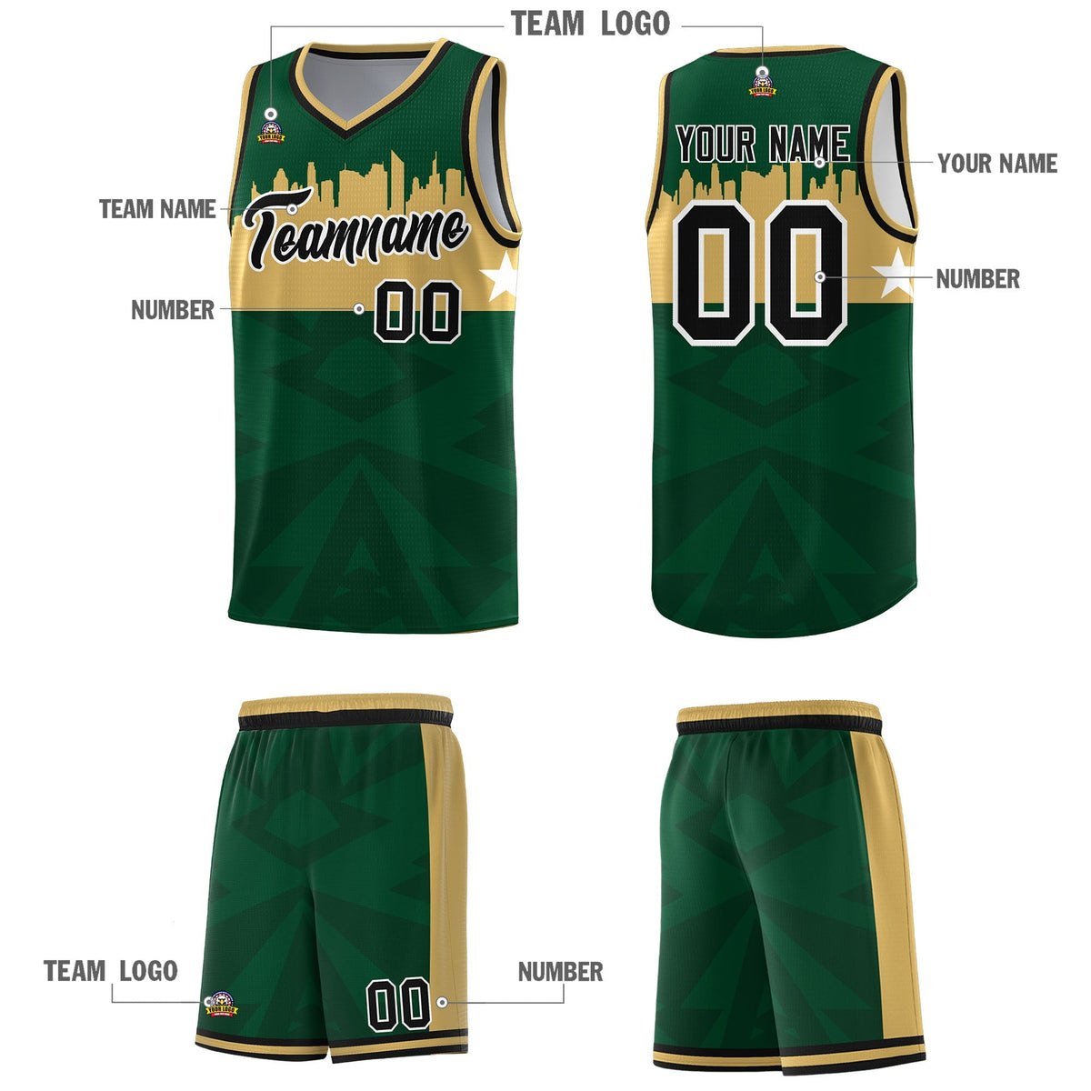Custom Green Personalized City Silhouette Pattern Sports Uniform Basketball Jersey|KXKSHOP