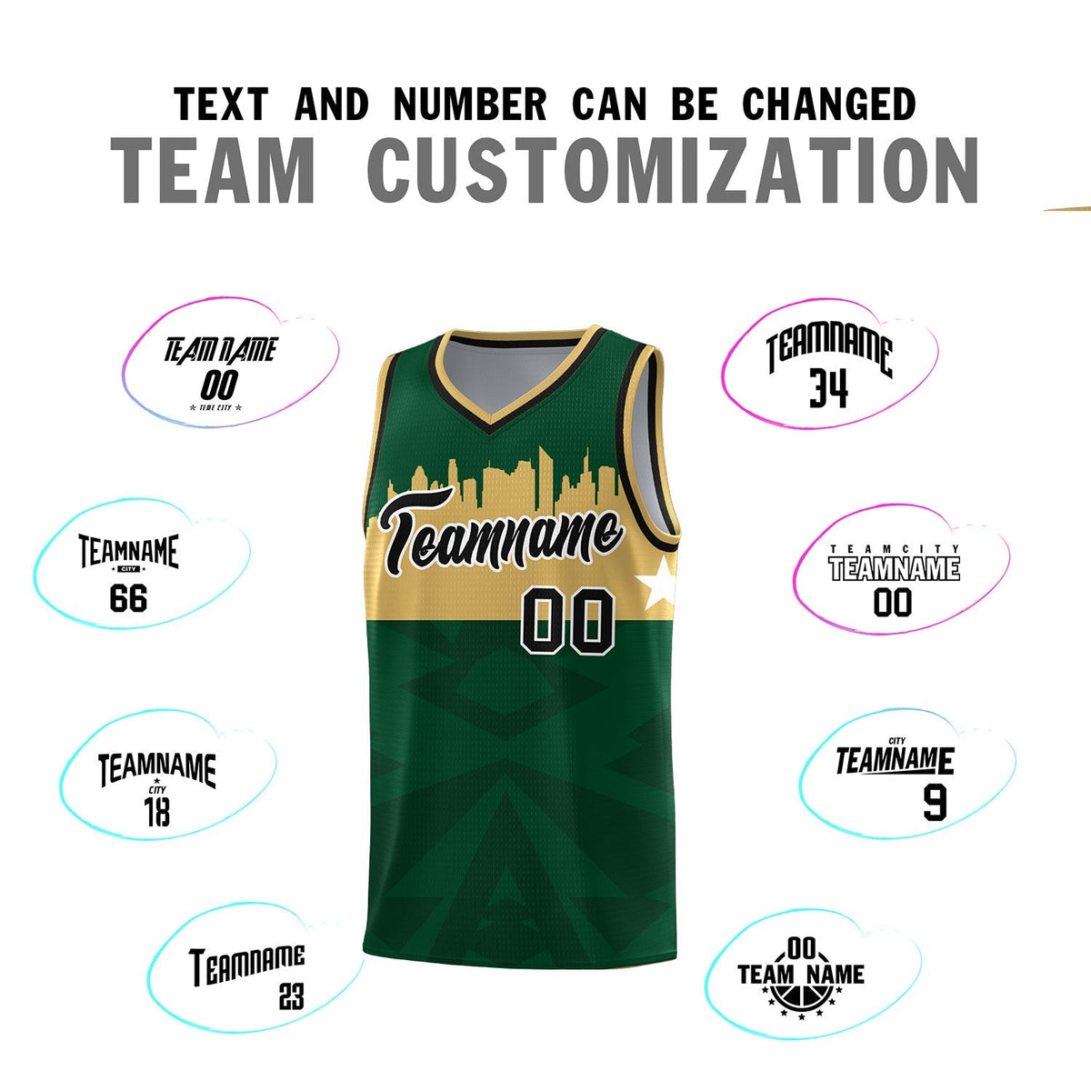 Custom Green Personalized City Silhouette Pattern Sports Uniform Basketball Jersey|KXKSHOP