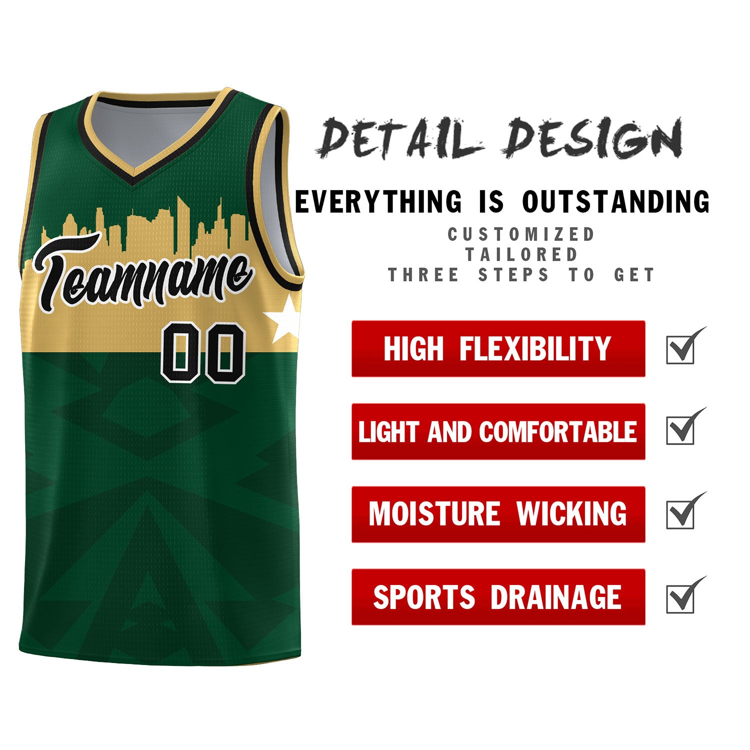 Custom Green Personalized City Silhouette Pattern Sports Uniform Basketball Jersey|KXKSHOP
