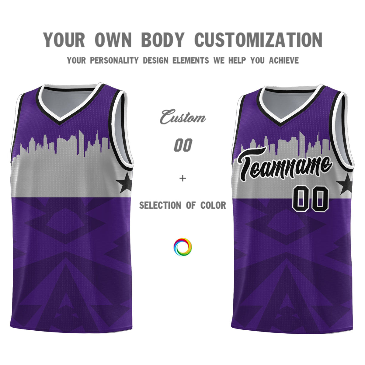Custom Purple Personalized City Silhouette Pattern Sports Uniform Basketball Jersey|KXKSHOP