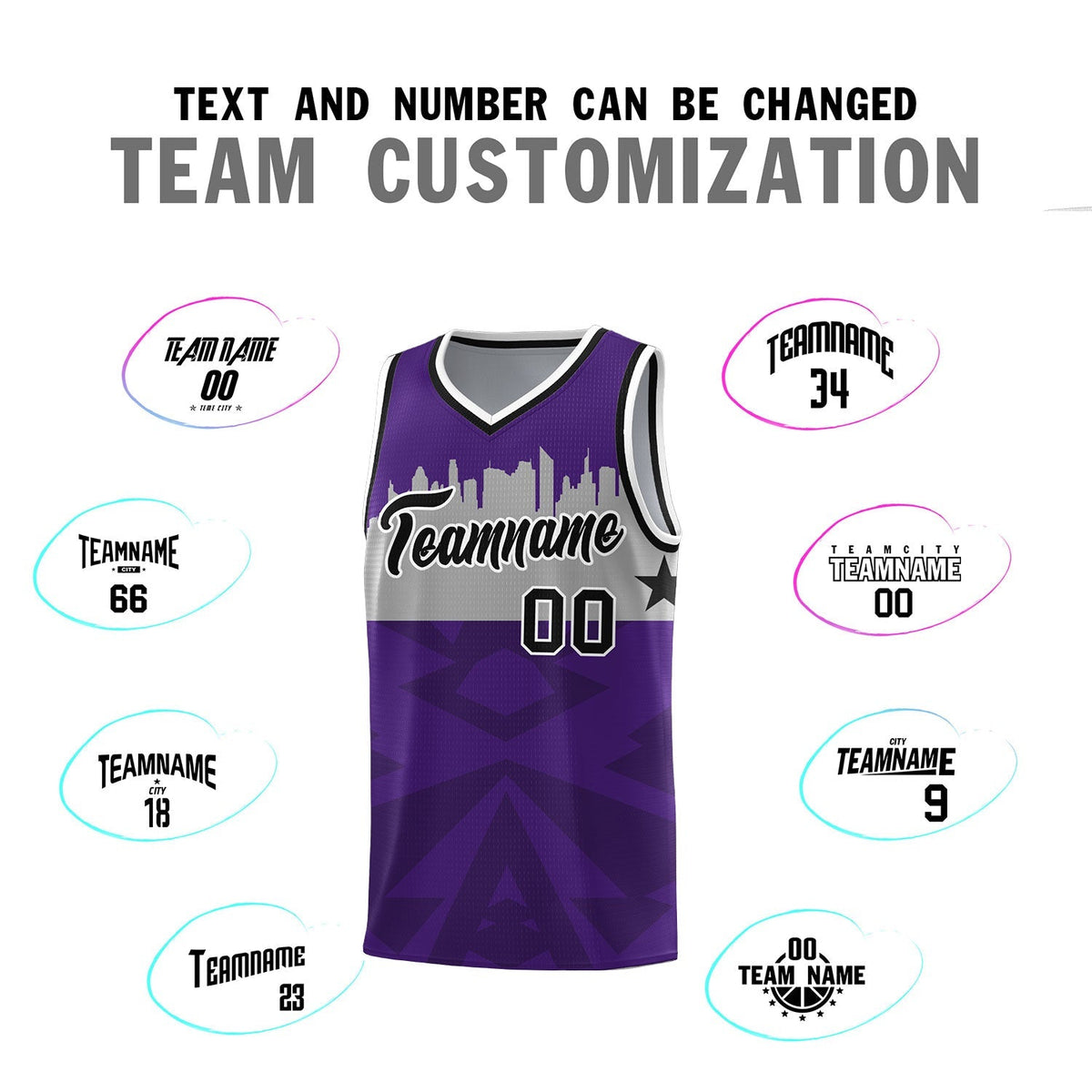 Custom Purple Personalized City Silhouette Pattern Sports Uniform Basketball Jersey|KXKSHOP