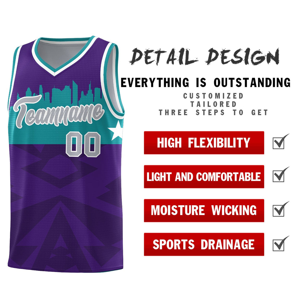 Custom Purple Personalized City Silhouette Pattern Sports Uniform Basketball Jersey|KXKSHOP