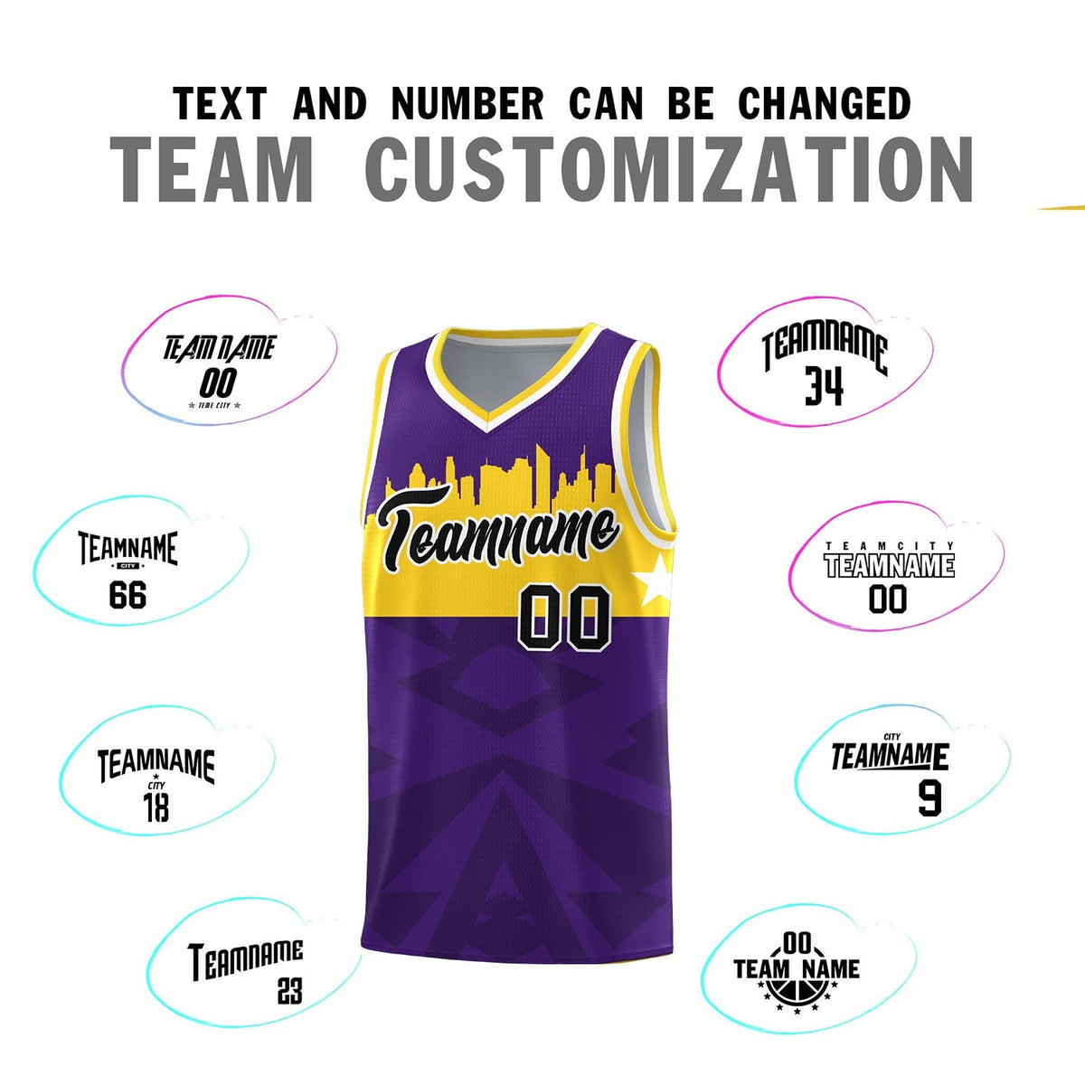 Custom Purple Personalized City Silhouette Pattern Sports Uniform Basketball Jersey|KXKSHOP