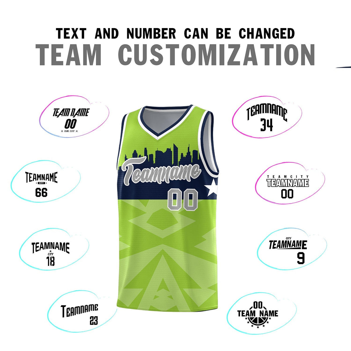 Custom Neon Green Personalized City Silhouette Pattern Sports Uniform Basketball Jersey|KXKSHOP