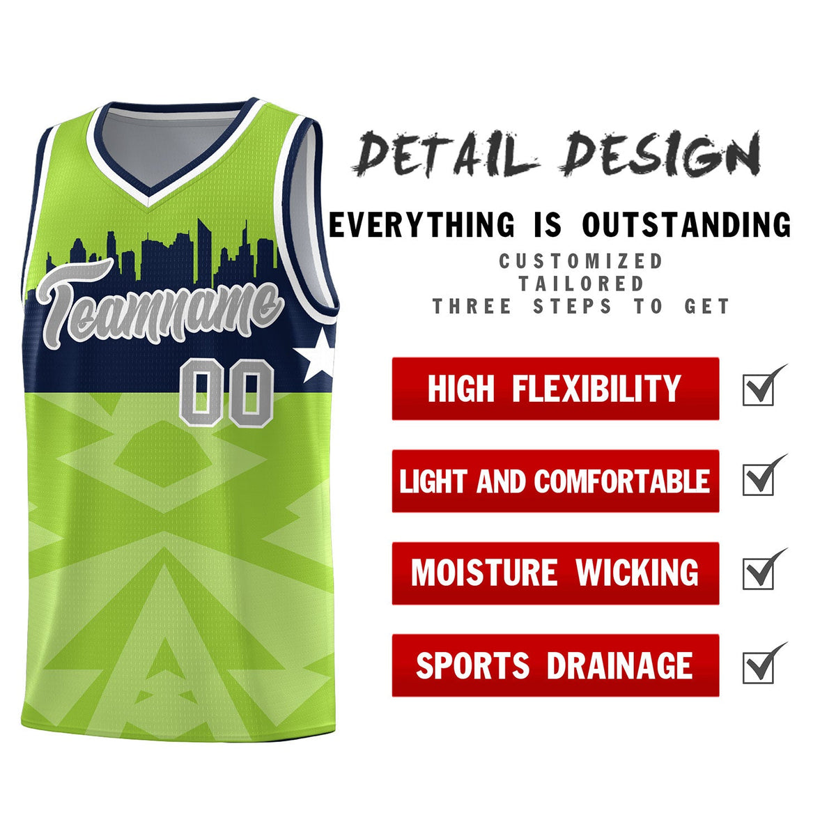 Custom Neon Green Personalized City Silhouette Pattern Sports Uniform Basketball Jersey|KXKSHOP