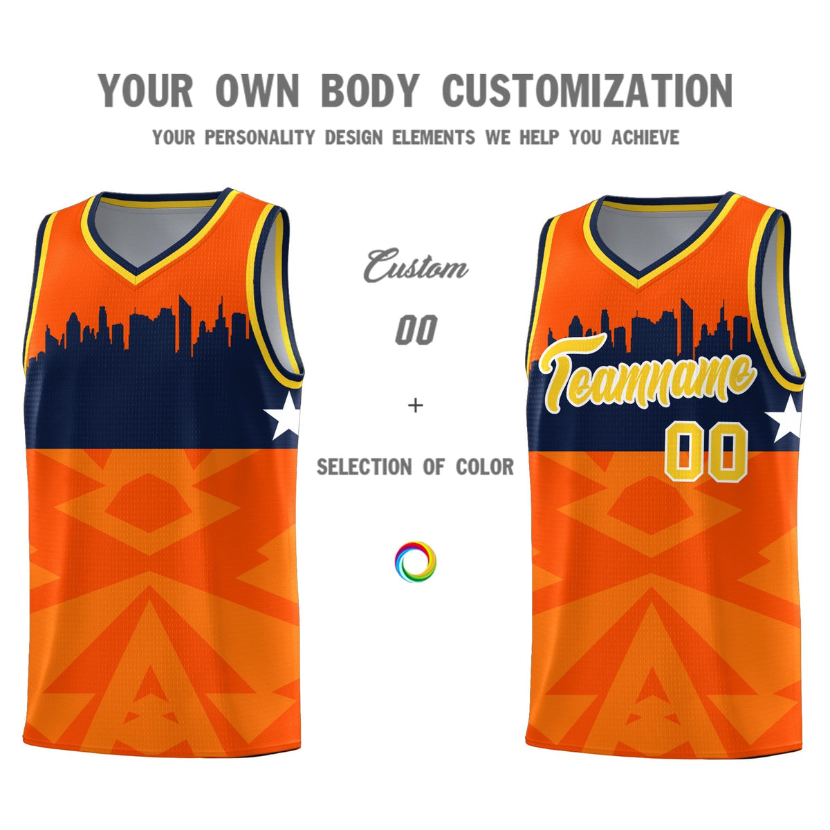 Custom Orange Personalized City Silhouette Pattern Sports Uniform Basketball Jersey|KXKSHOP