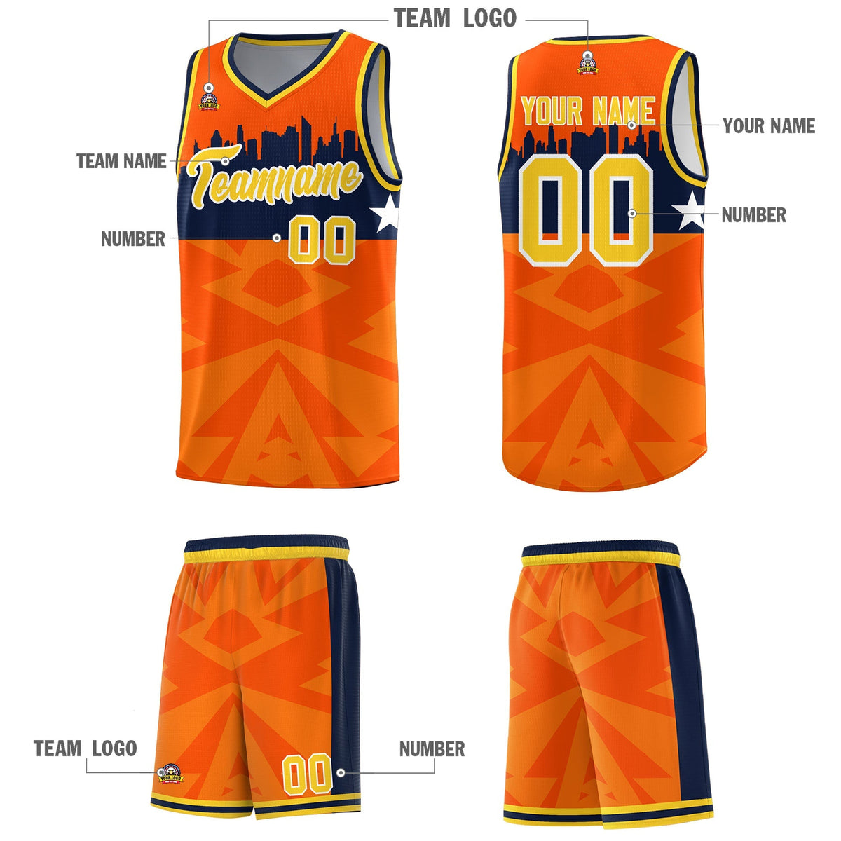 Custom Orange Personalized City Silhouette Pattern Sports Uniform Basketball Jersey|KXKSHOP