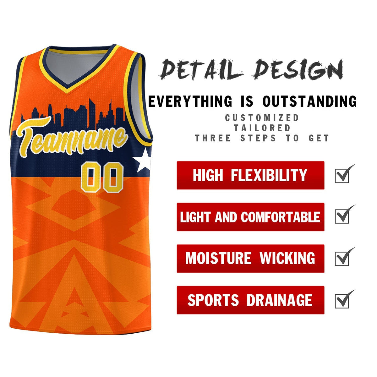 Custom Orange Personalized City Silhouette Pattern Sports Uniform Basketball Jersey|KXKSHOP