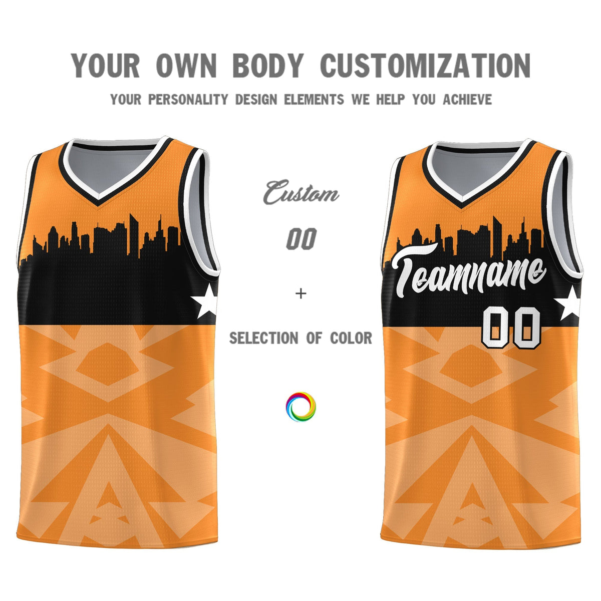 Custom Orange Personalized City Silhouette Pattern Sports Uniform Basketball Jersey|KXKSHOP