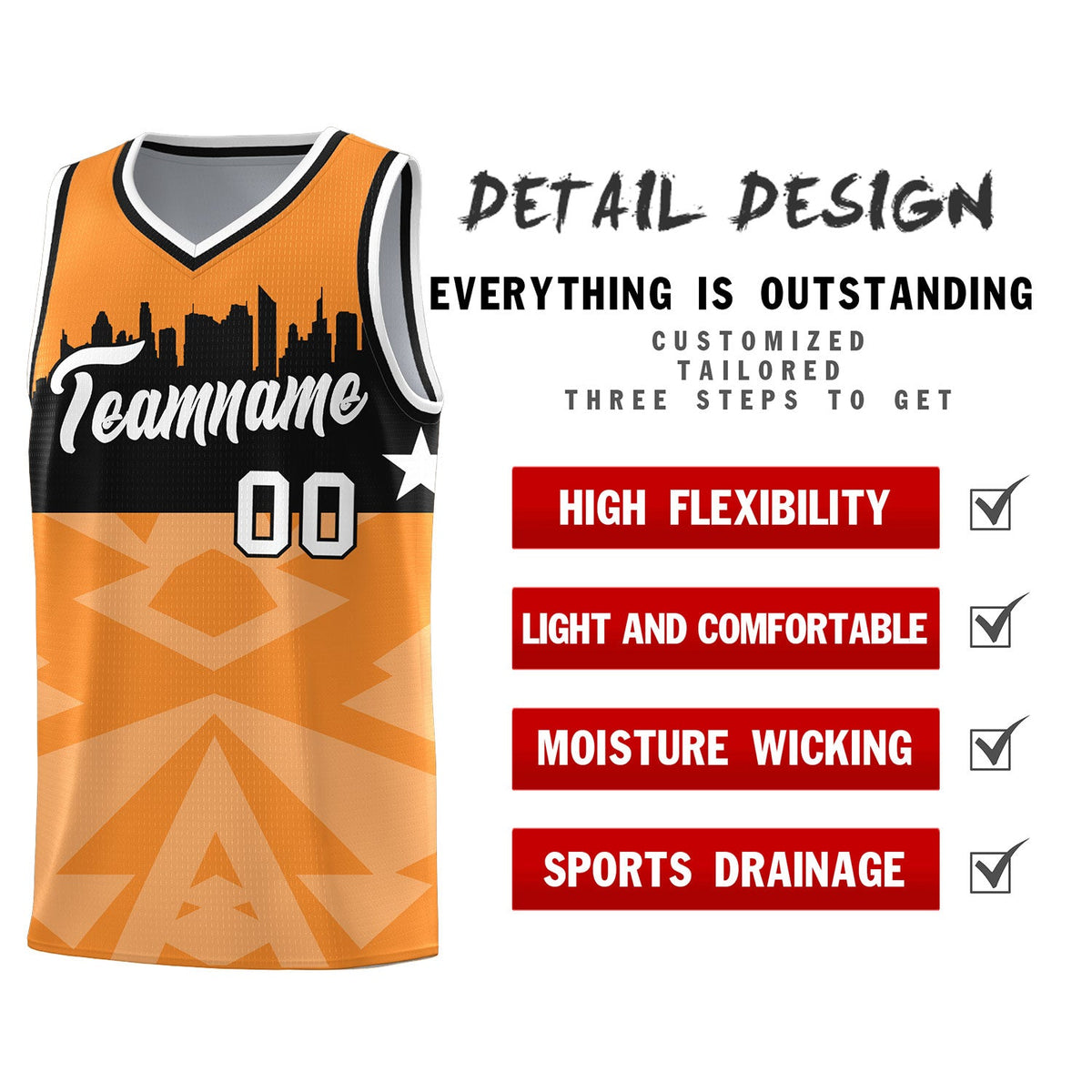 Custom Orange Personalized City Silhouette Pattern Sports Uniform Basketball Jersey|KXKSHOP