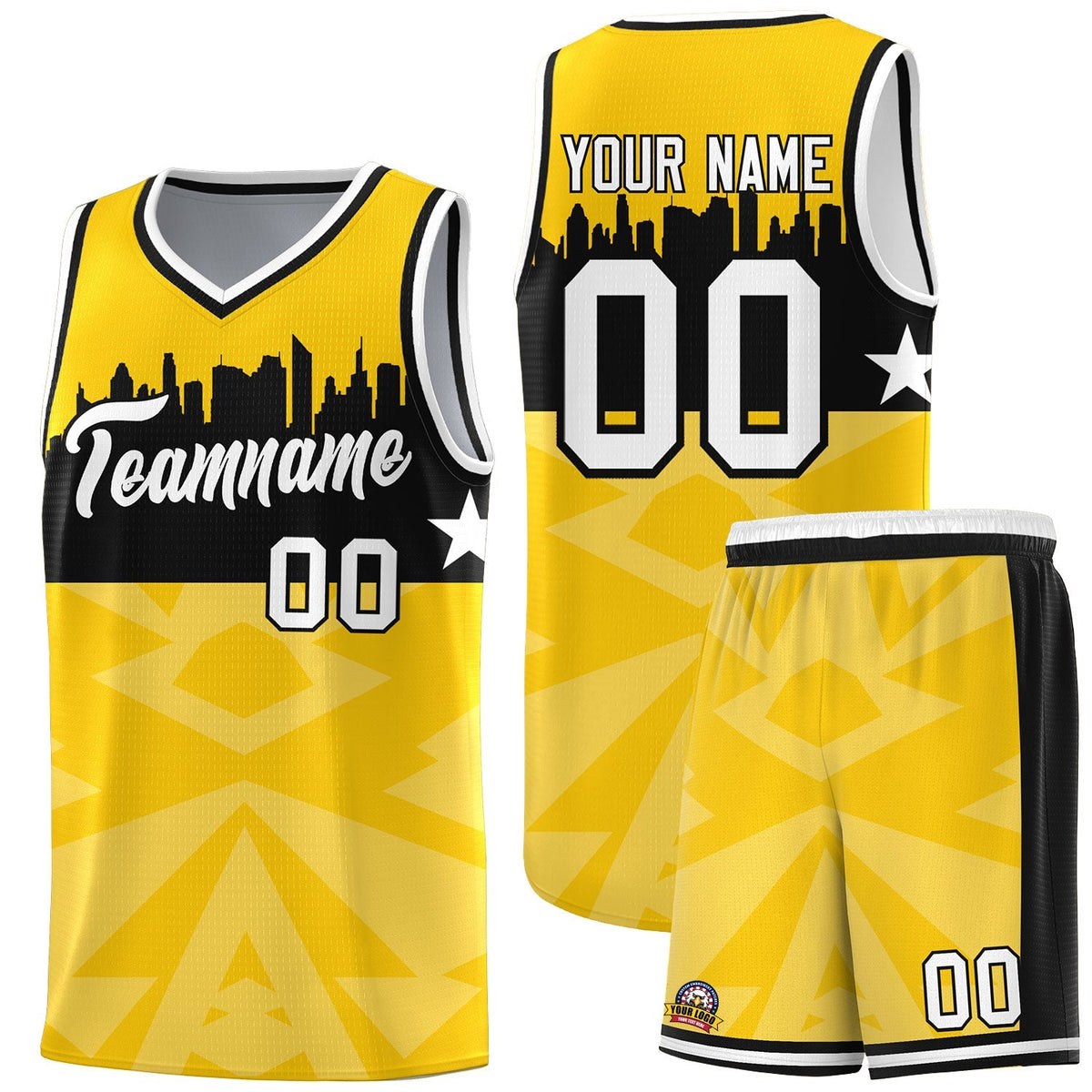 Custom Gold Personalized City Silhouette Pattern Sports Uniform Basketball Jersey|KXKSHOP