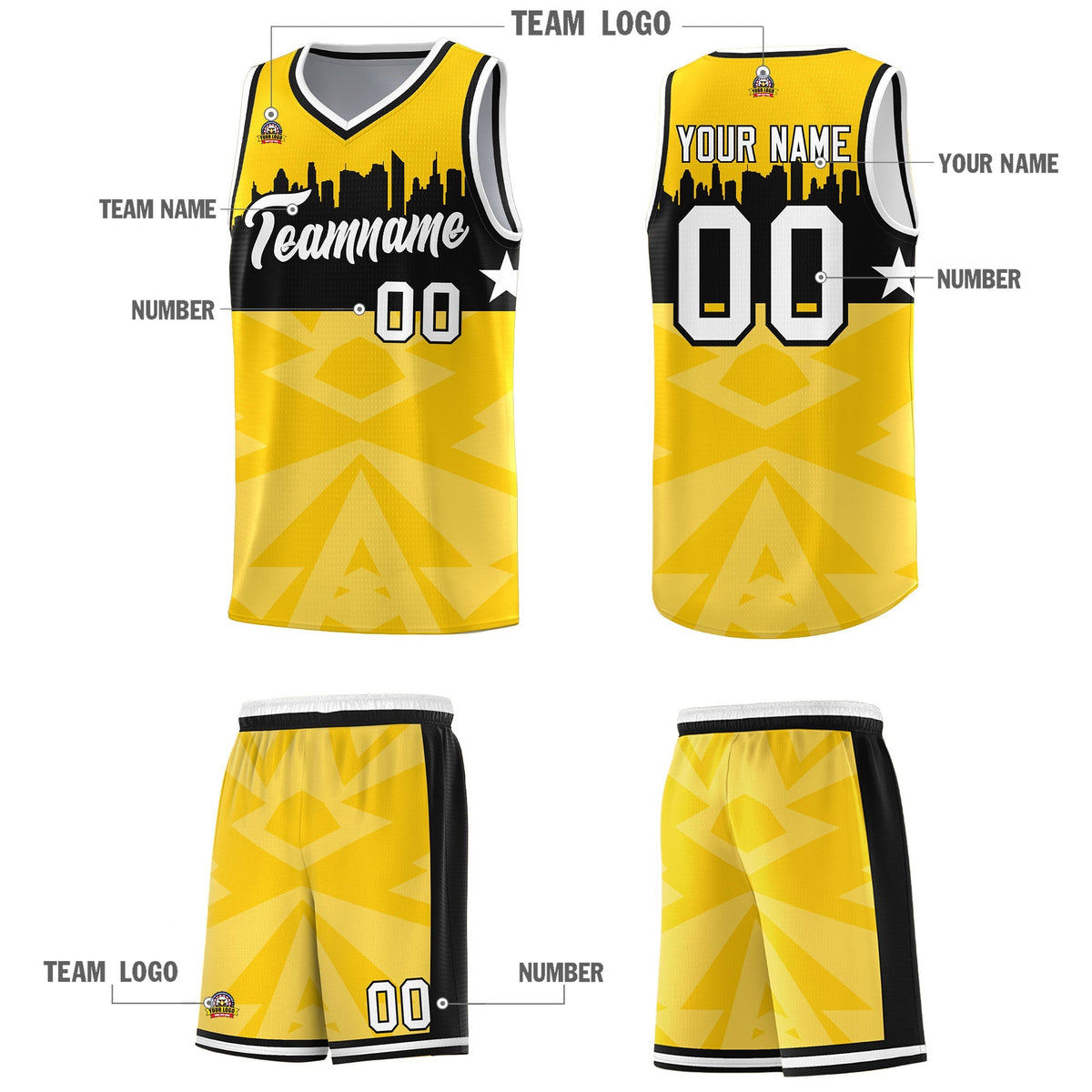 Custom Gold Personalized City Silhouette Pattern Sports Uniform Basketball Jersey|KXKSHOP