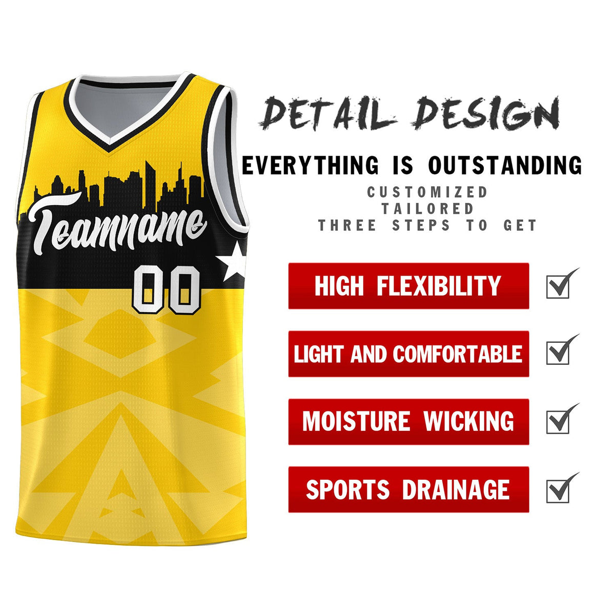 Custom Gold Personalized City Silhouette Pattern Sports Uniform Basketball Jersey|KXKSHOP