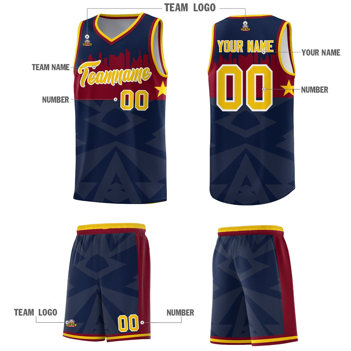 Custom Navy Personalized City Silhouette Pattern Sports Uniform Basketball Jersey|KXKSHOP