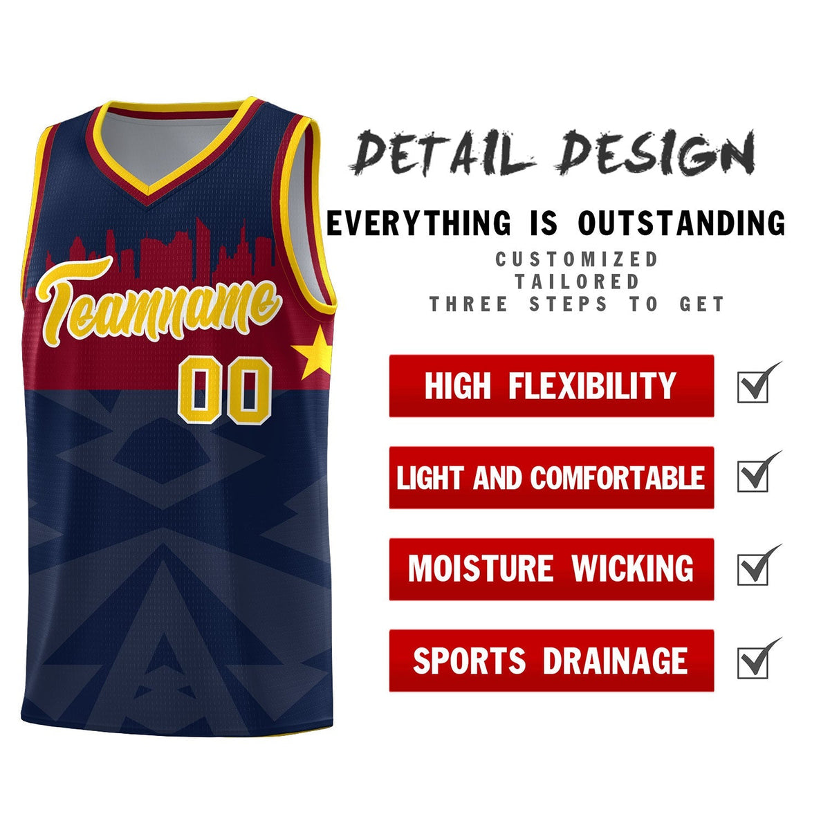 Custom Navy Personalized City Silhouette Pattern Sports Uniform Basketball Jersey|KXKSHOP