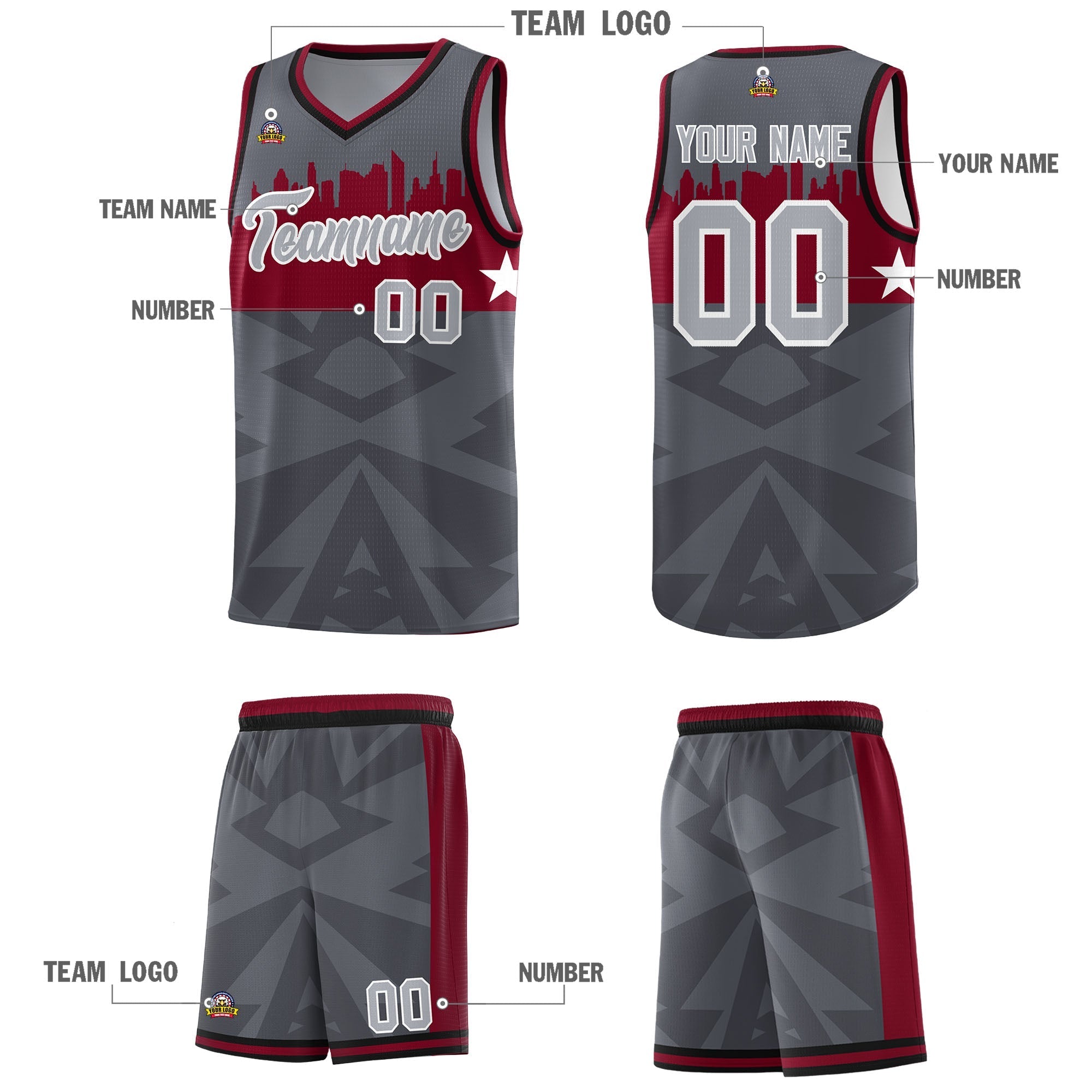 Custom Dark Gray Personalized City Silhouette Pattern Sports Uniform Basketball Jersey|KXKSHOP