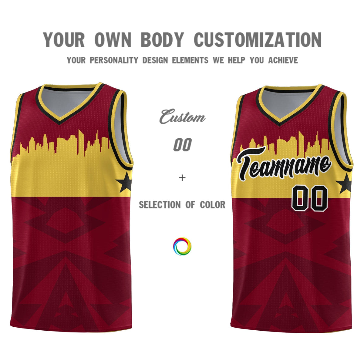 Custom Crimson Personalized City Silhouette Pattern Sports Uniform Basketball Jersey|KXKSHOP