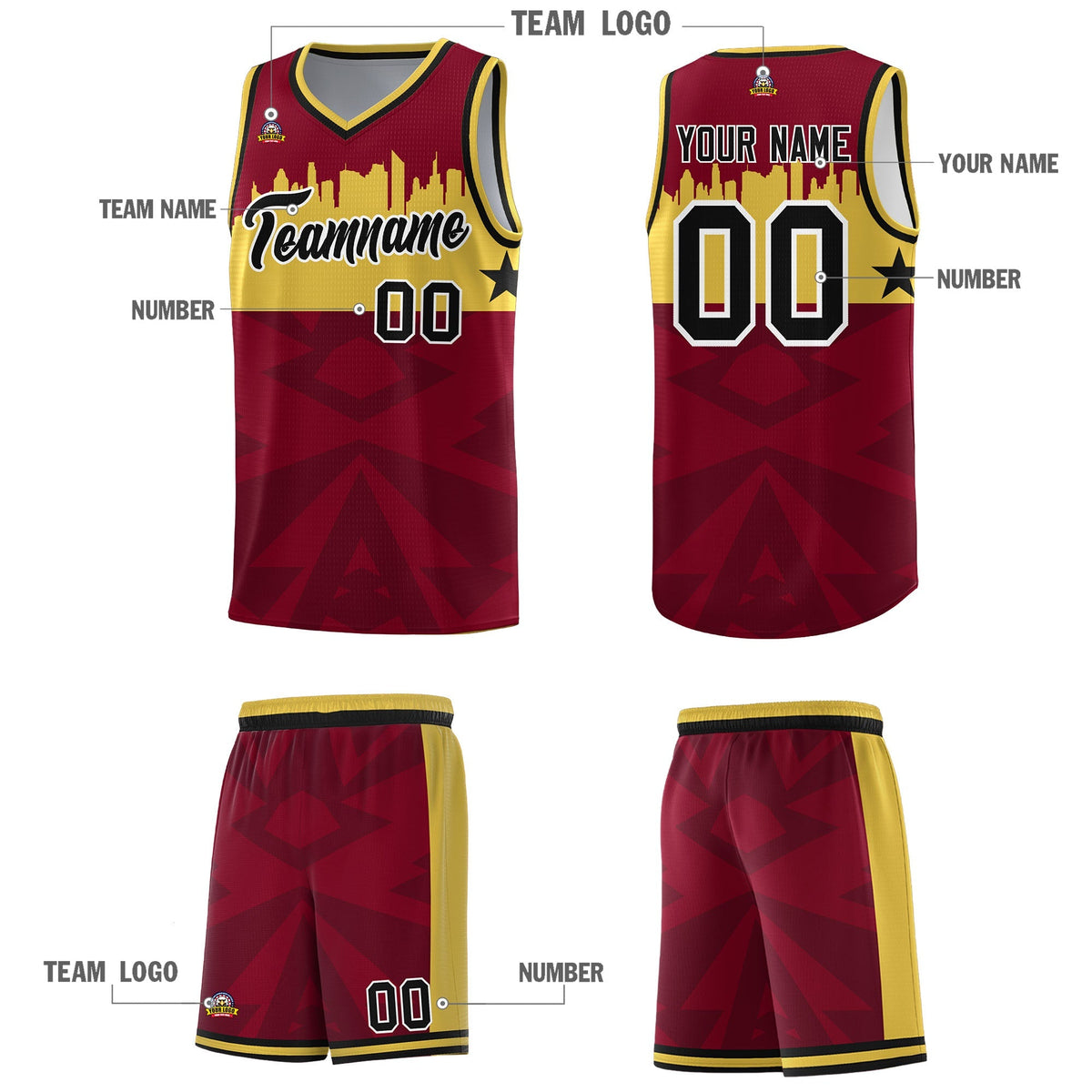 Custom Crimson Personalized City Silhouette Pattern Sports Uniform Basketball Jersey|KXKSHOP
