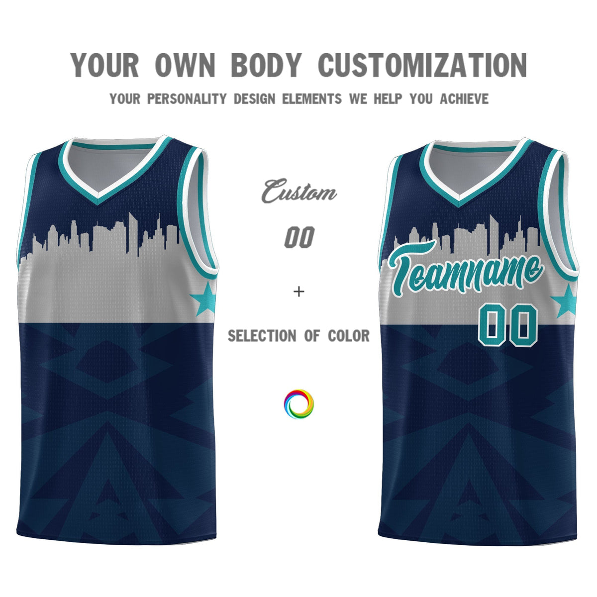 Custom Navy Personalized City Silhouette Pattern Sports Uniform Basketball Jersey|KXKSHOP