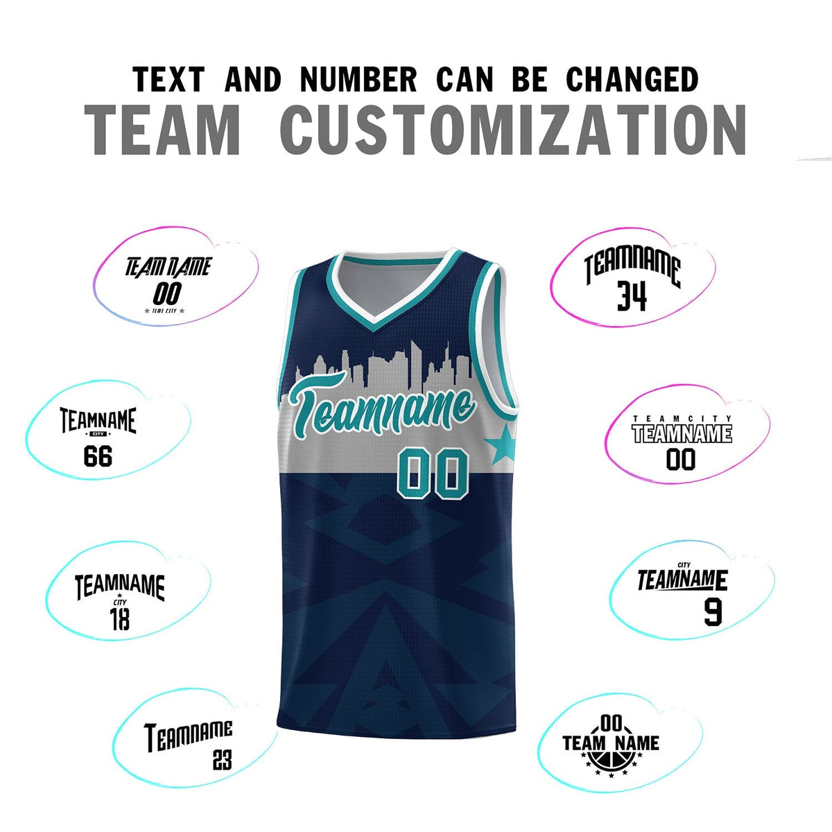 Custom Navy Personalized City Silhouette Pattern Sports Uniform Basketball Jersey|KXKSHOP
