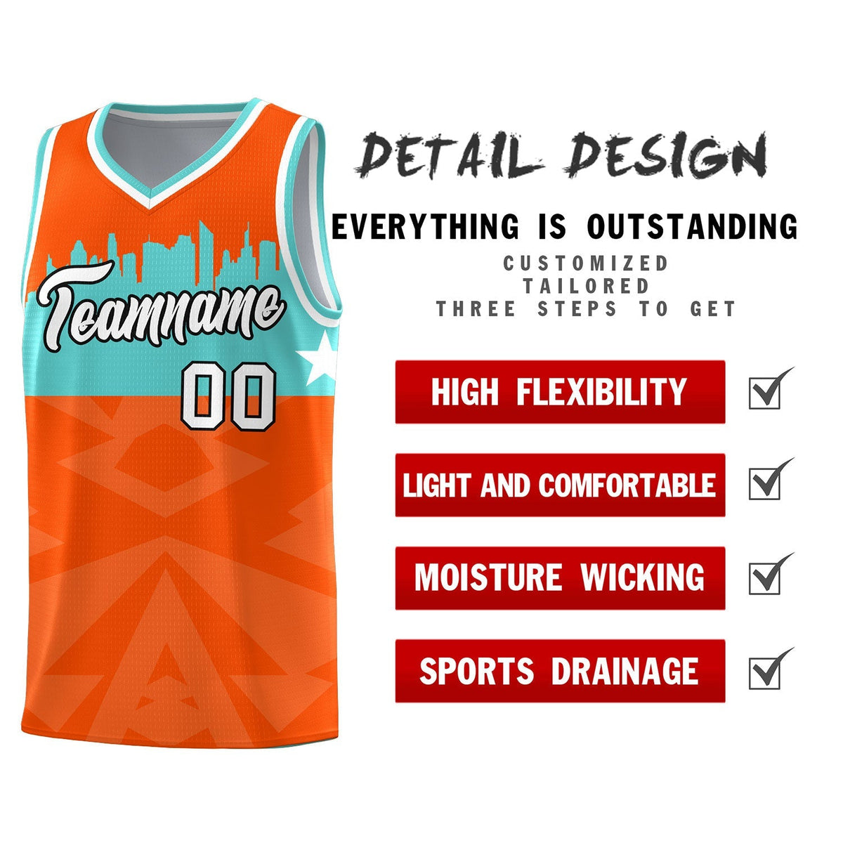 Custom Orange Personalized City Silhouette Pattern Sports Uniform Basketball Jersey|KXKSHOP