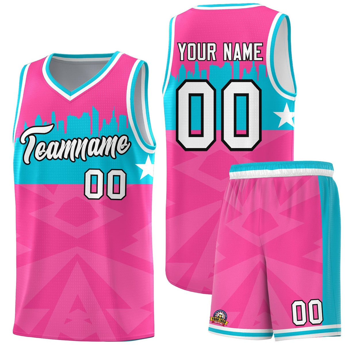 Custom Pink Personalized City Silhouette Pattern Sports Uniform Basketball Jersey|KXKSHOP