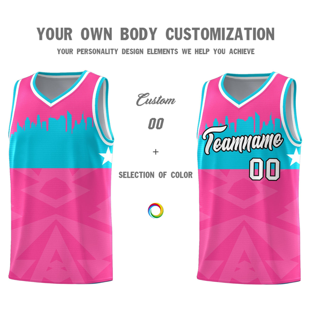 Custom Pink Personalized City Silhouette Pattern Sports Uniform Basketball Jersey|KXKSHOP