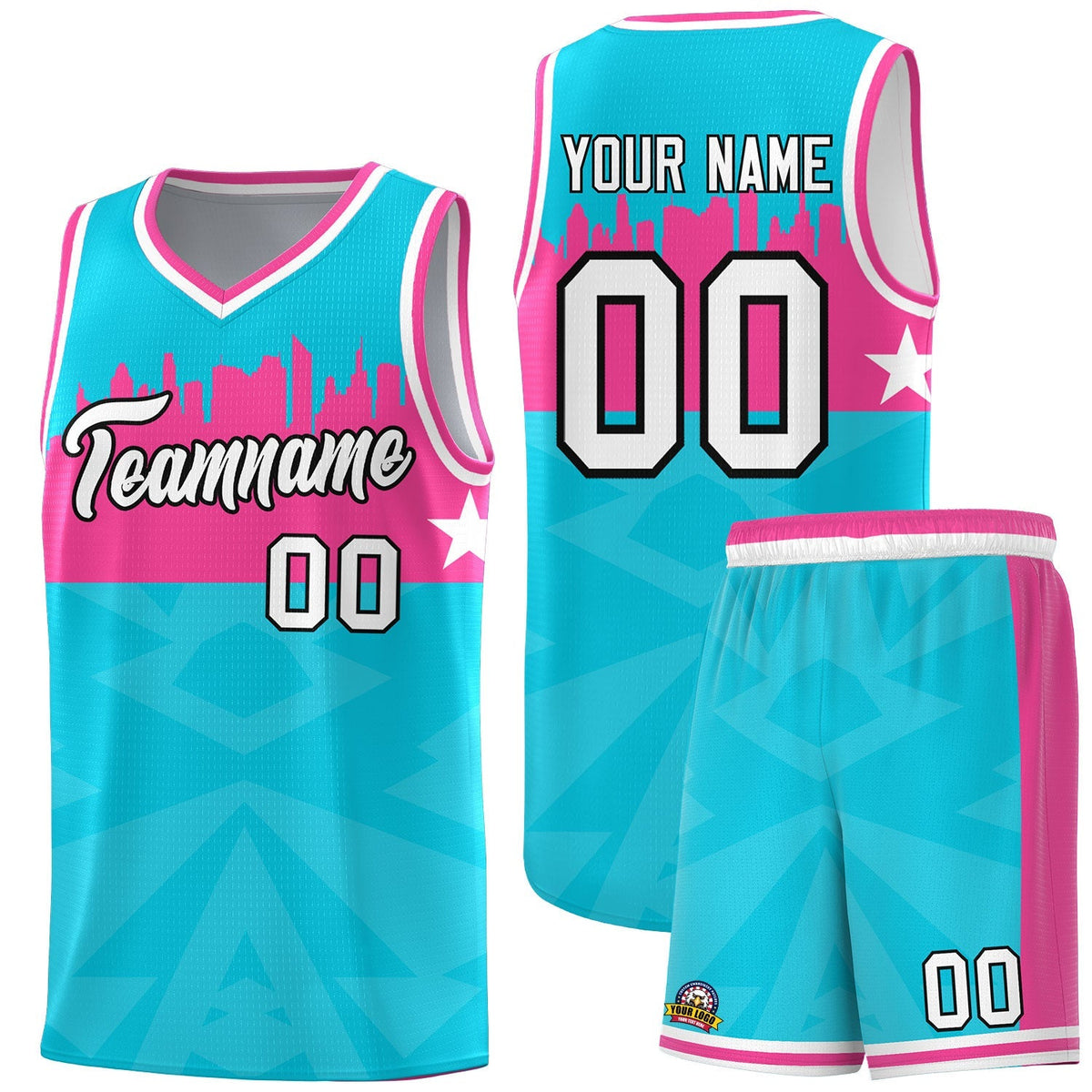 Custom Sky Blue Personalized City Silhouette Pattern Sports Uniform Basketball Jersey|KXKSHOP