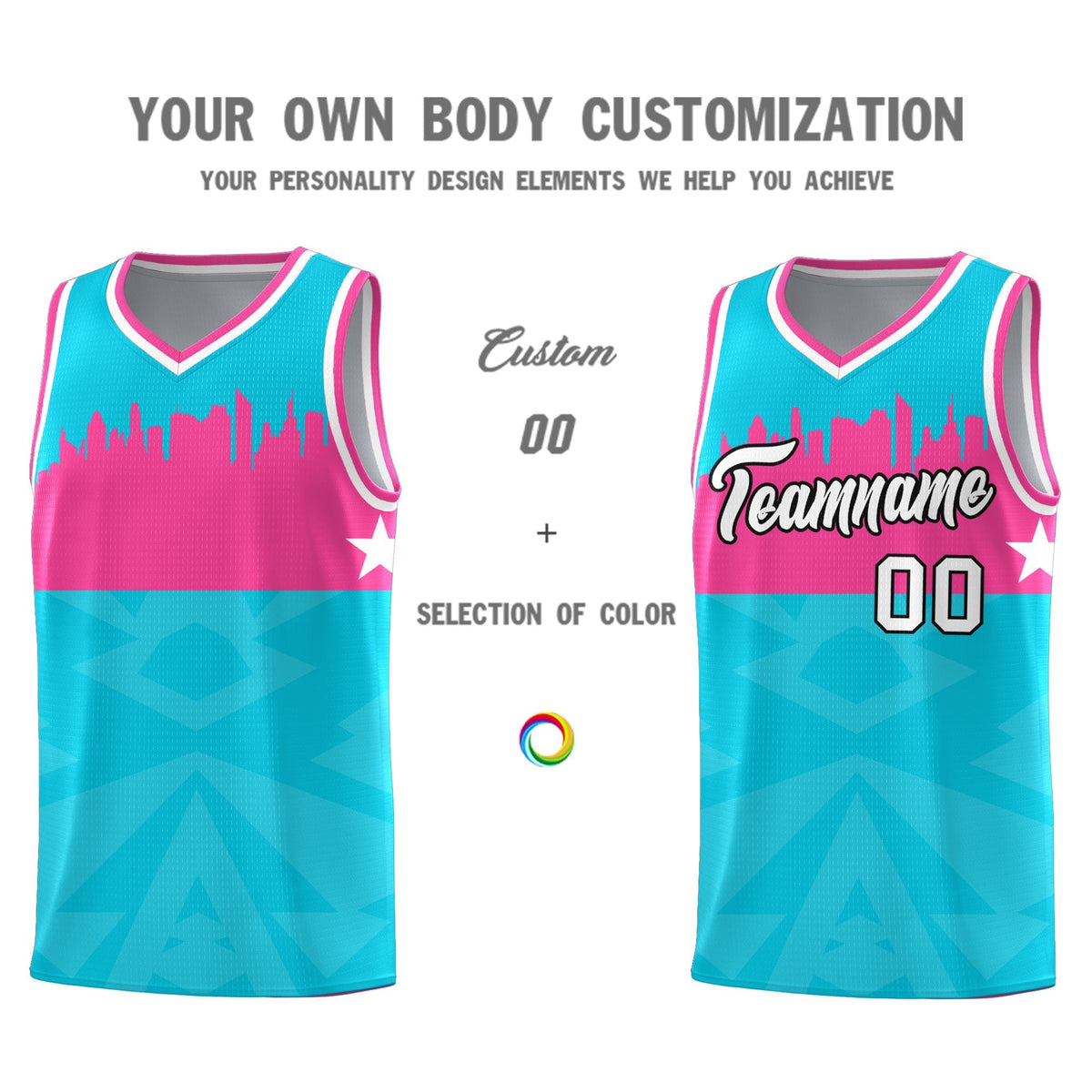Custom Sky Blue Personalized City Silhouette Pattern Sports Uniform Basketball Jersey|KXKSHOP