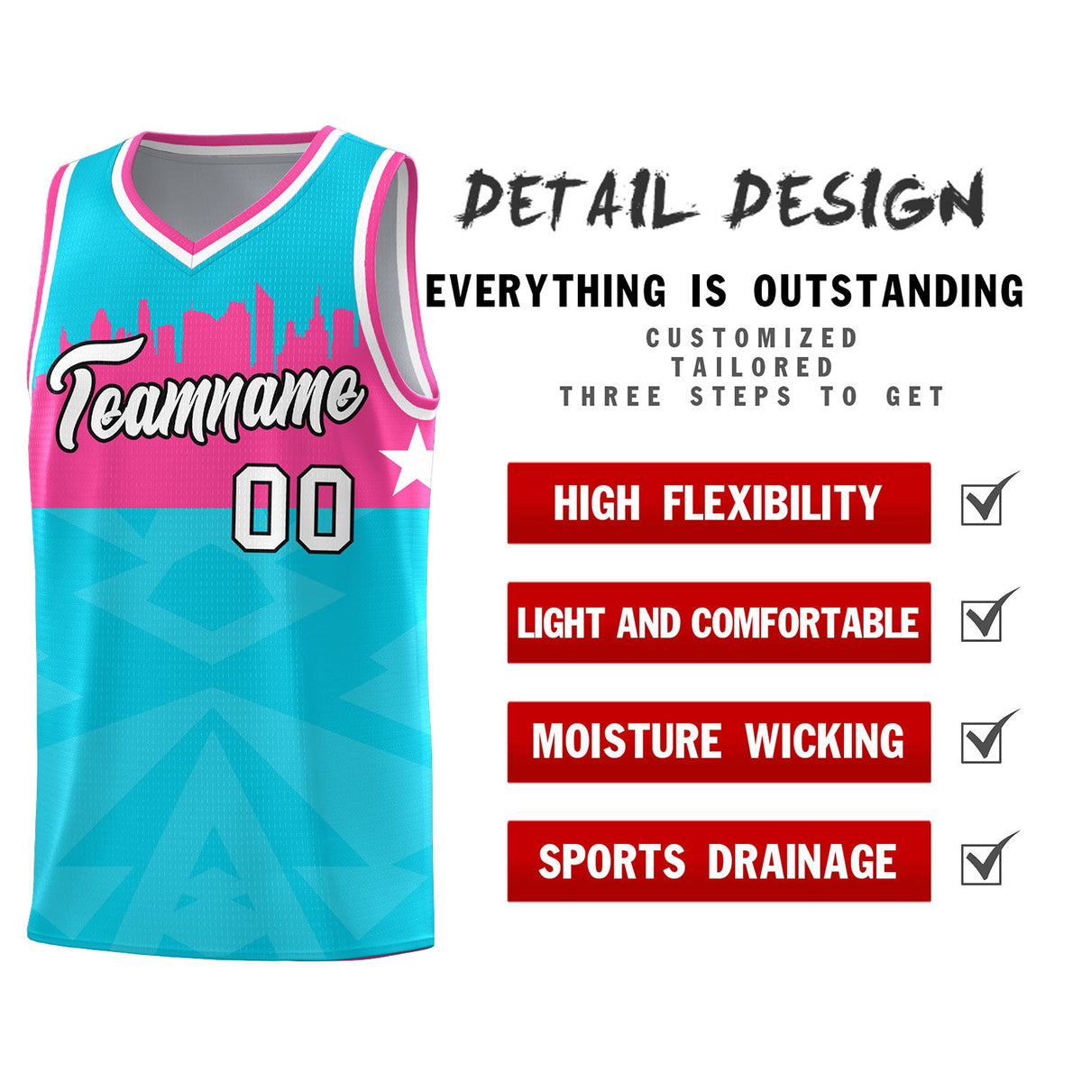 Custom Sky Blue Personalized City Silhouette Pattern Sports Uniform Basketball Jersey|KXKSHOP