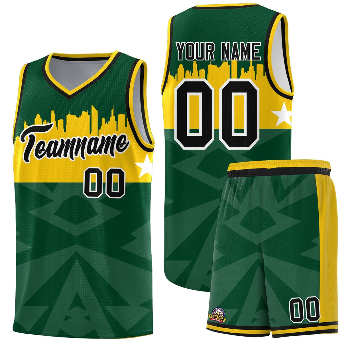 Custom Green Personalized City Silhouette Pattern Sports Uniform Basketball Jersey|KXKSHOP
