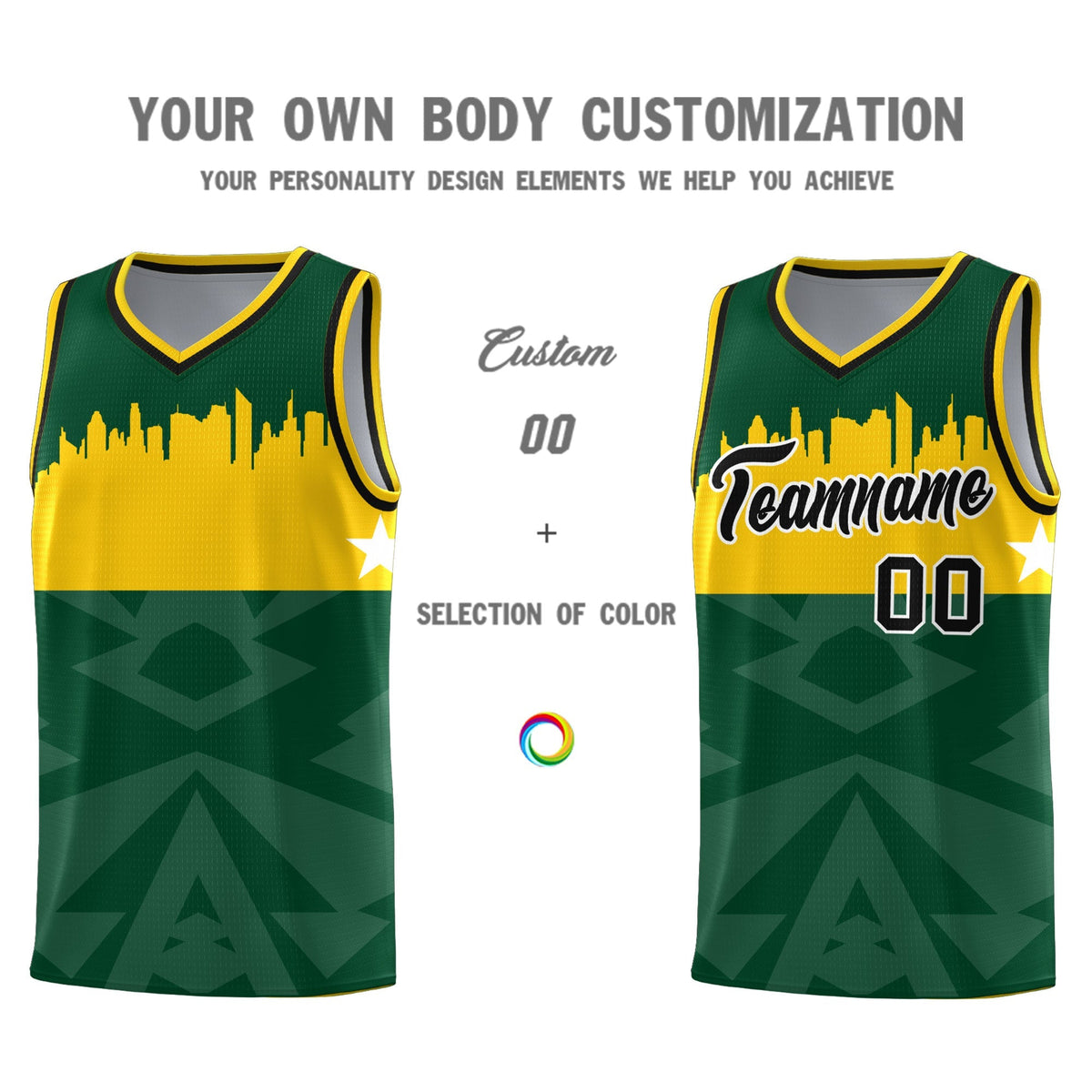 Custom Green Personalized City Silhouette Pattern Sports Uniform Basketball Jersey|KXKSHOP