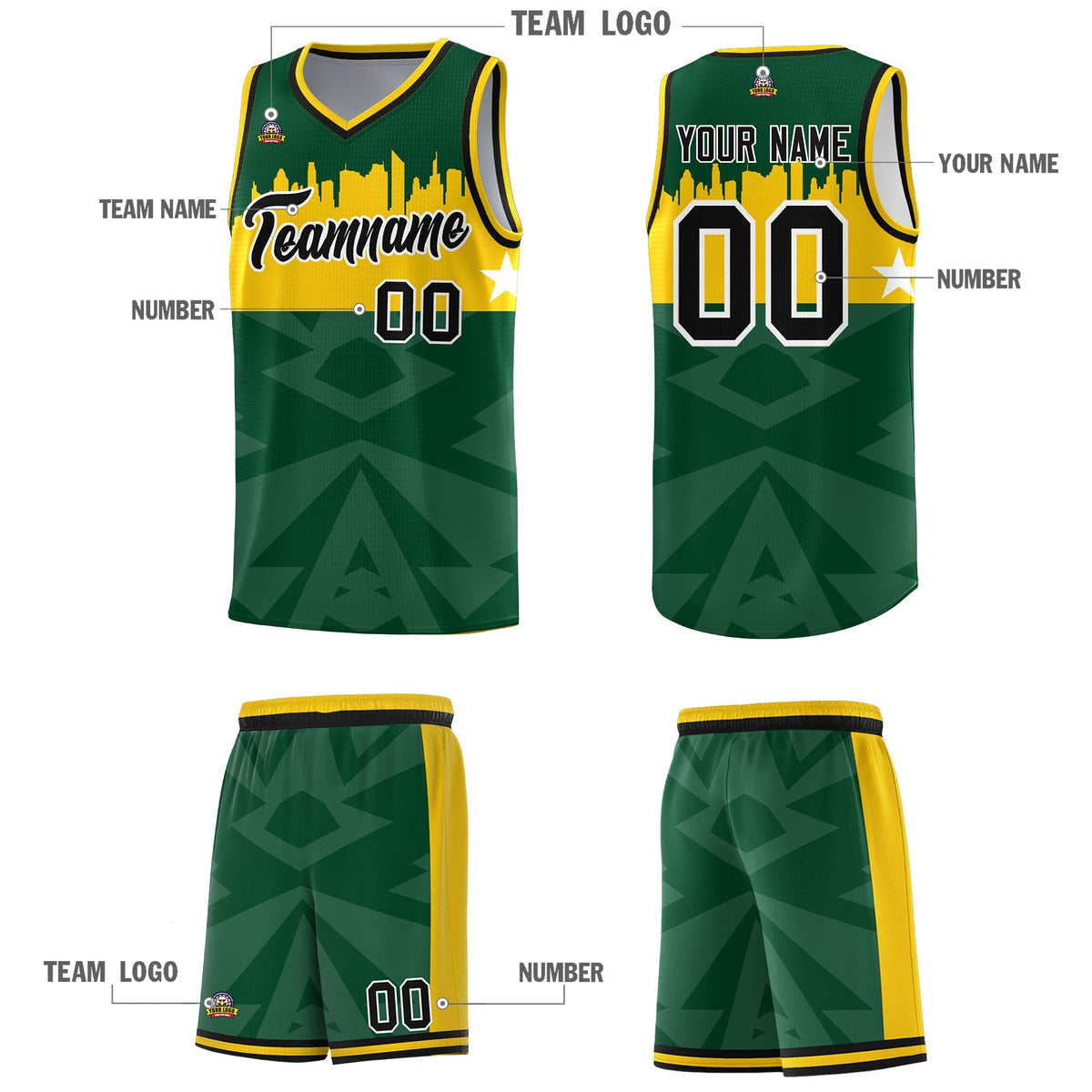 Custom Green Personalized City Silhouette Pattern Sports Uniform Basketball Jersey|KXKSHOP