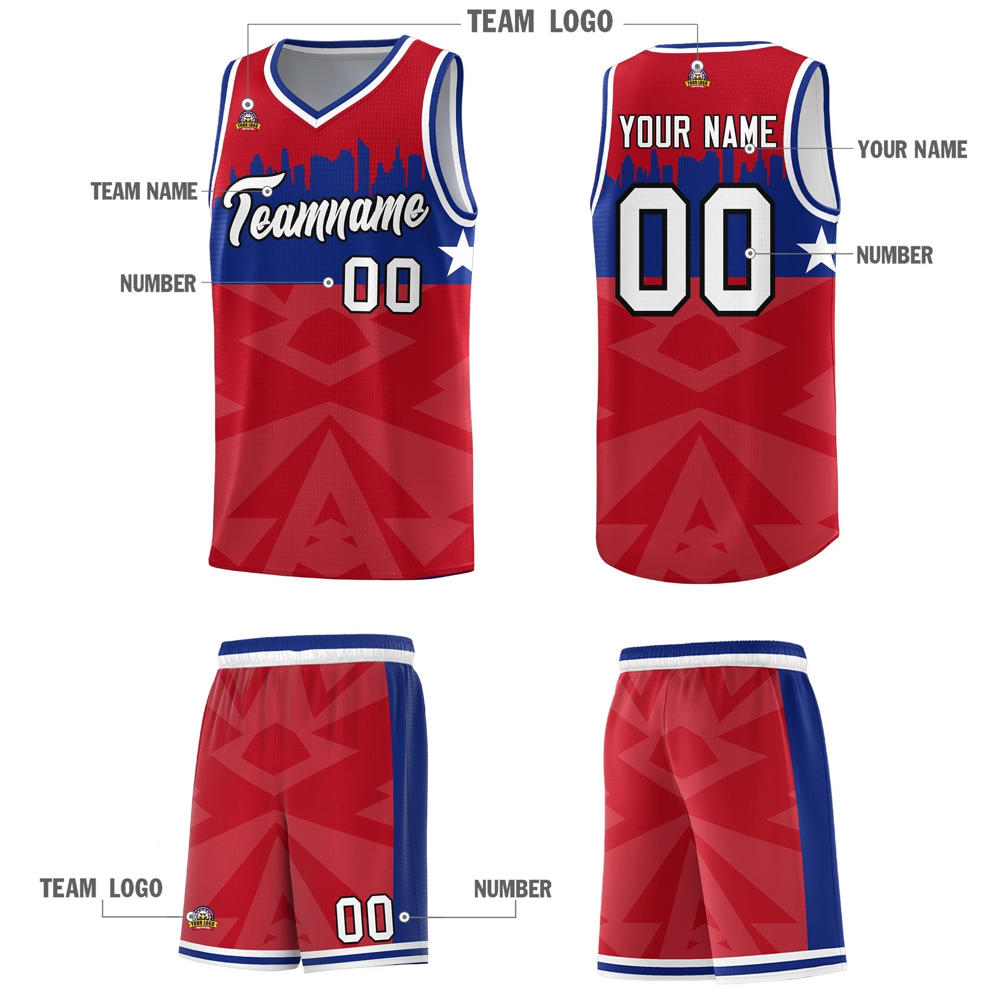 Custom Red Personalized City Silhouette Pattern Sports Uniform Basketball Jersey|KXKSHOP