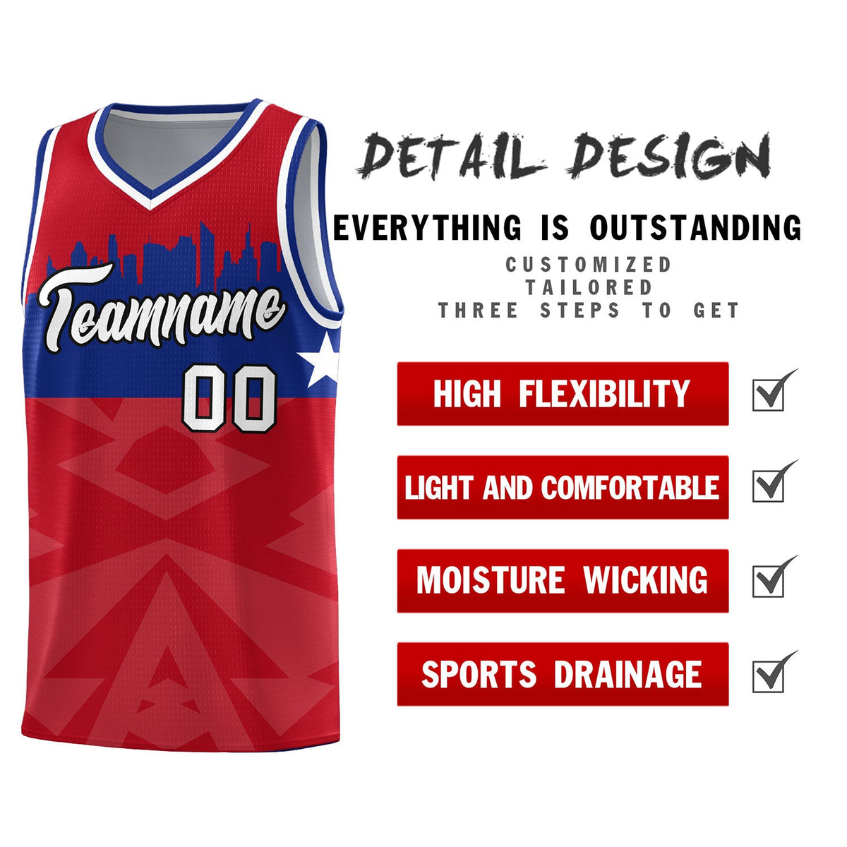 Custom Red Personalized City Silhouette Pattern Sports Uniform Basketball Jersey|KXKSHOP