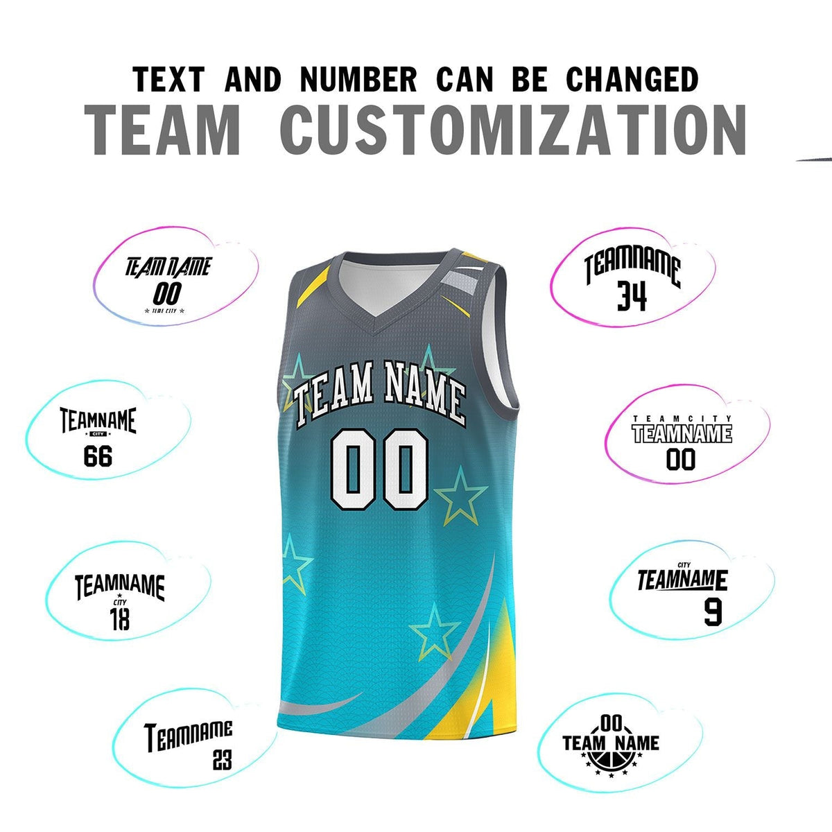 Custom Gray Sky Blue Gradient Star Graffiti Pattern Sports Uniform Basketball Jersey