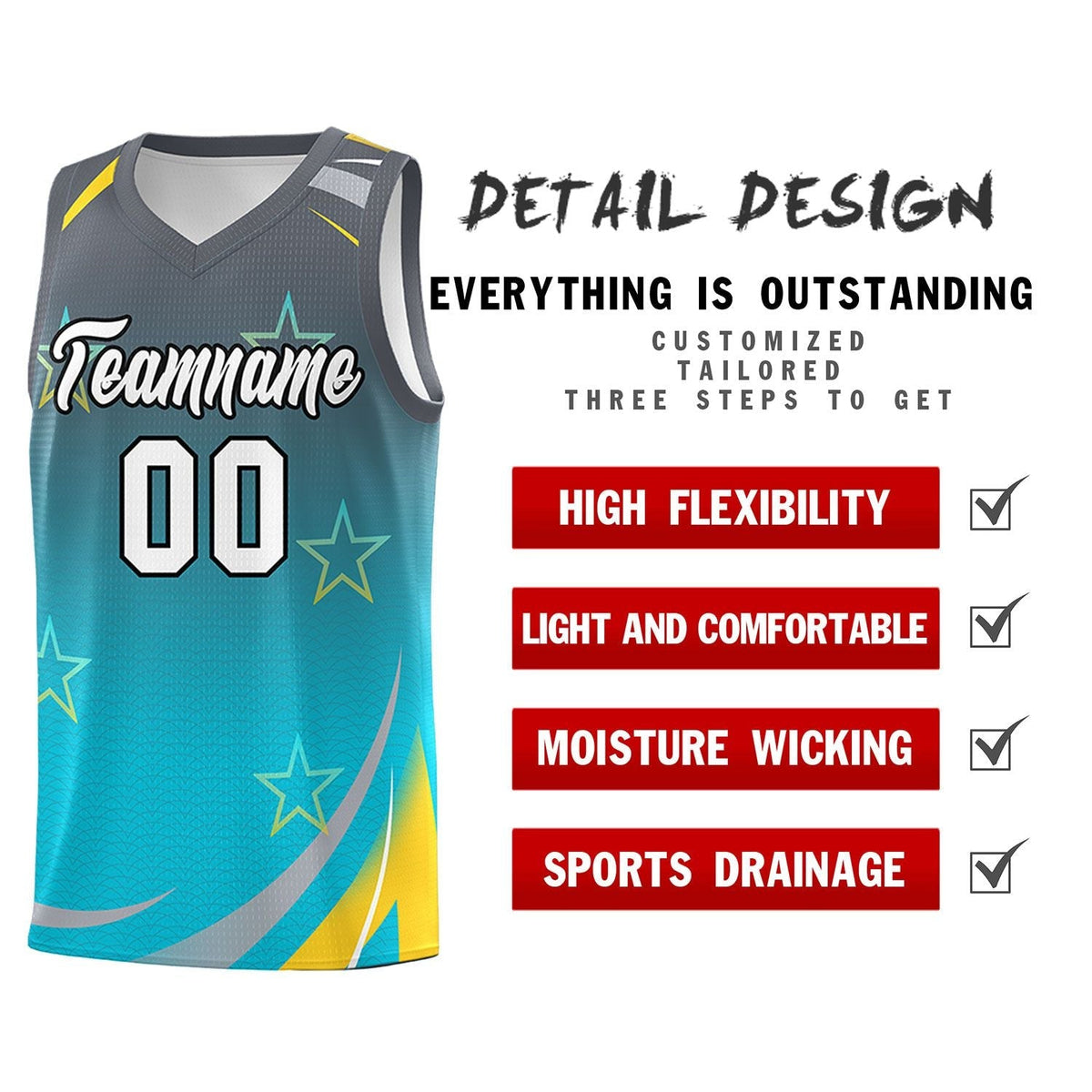 Custom Gray Sky Blue Gradient Star Graffiti Pattern Sports Uniform Basketball Jersey