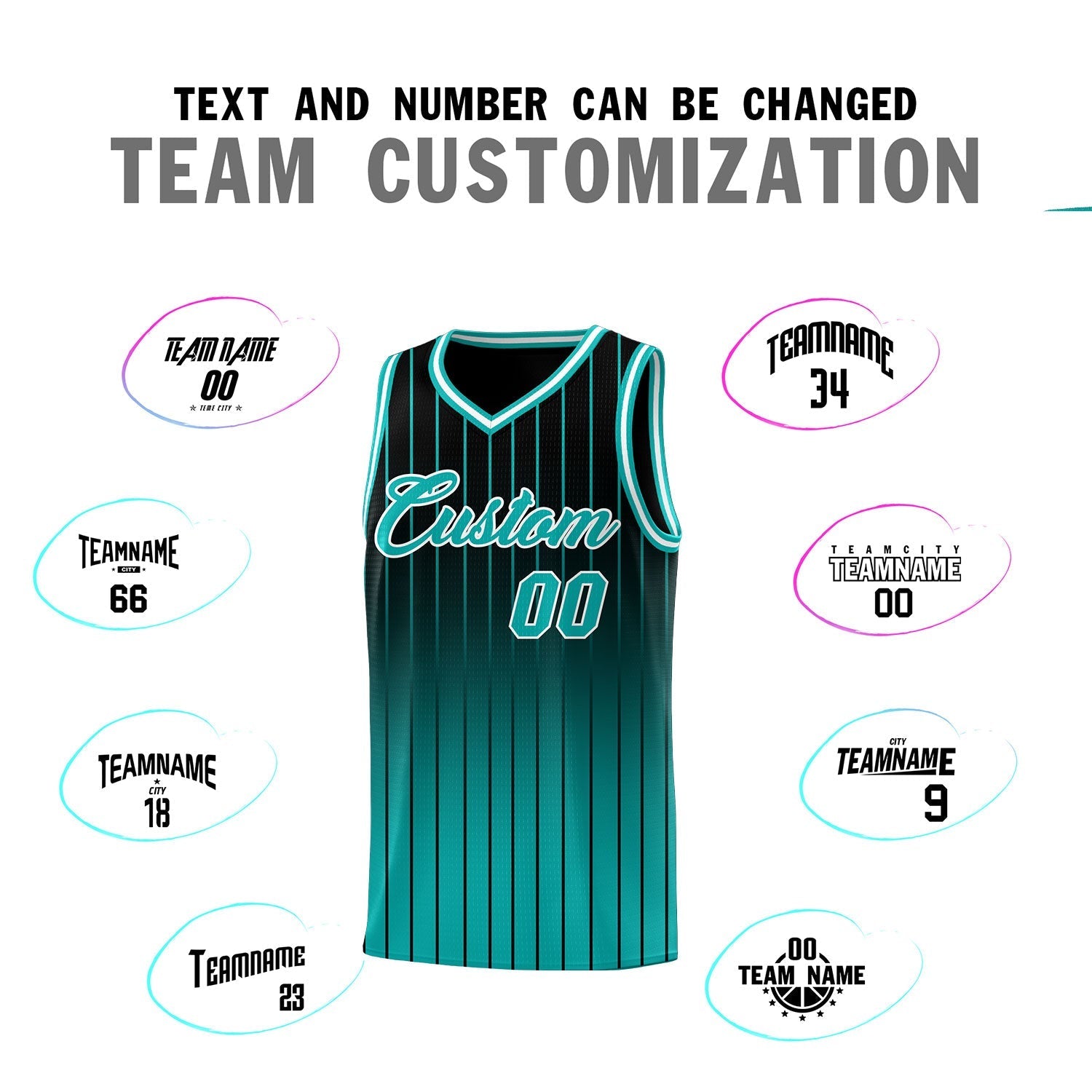 Custom Black Aqua Gradient Fashion Sets Sports Stripe Uniform Basketball Jersey
