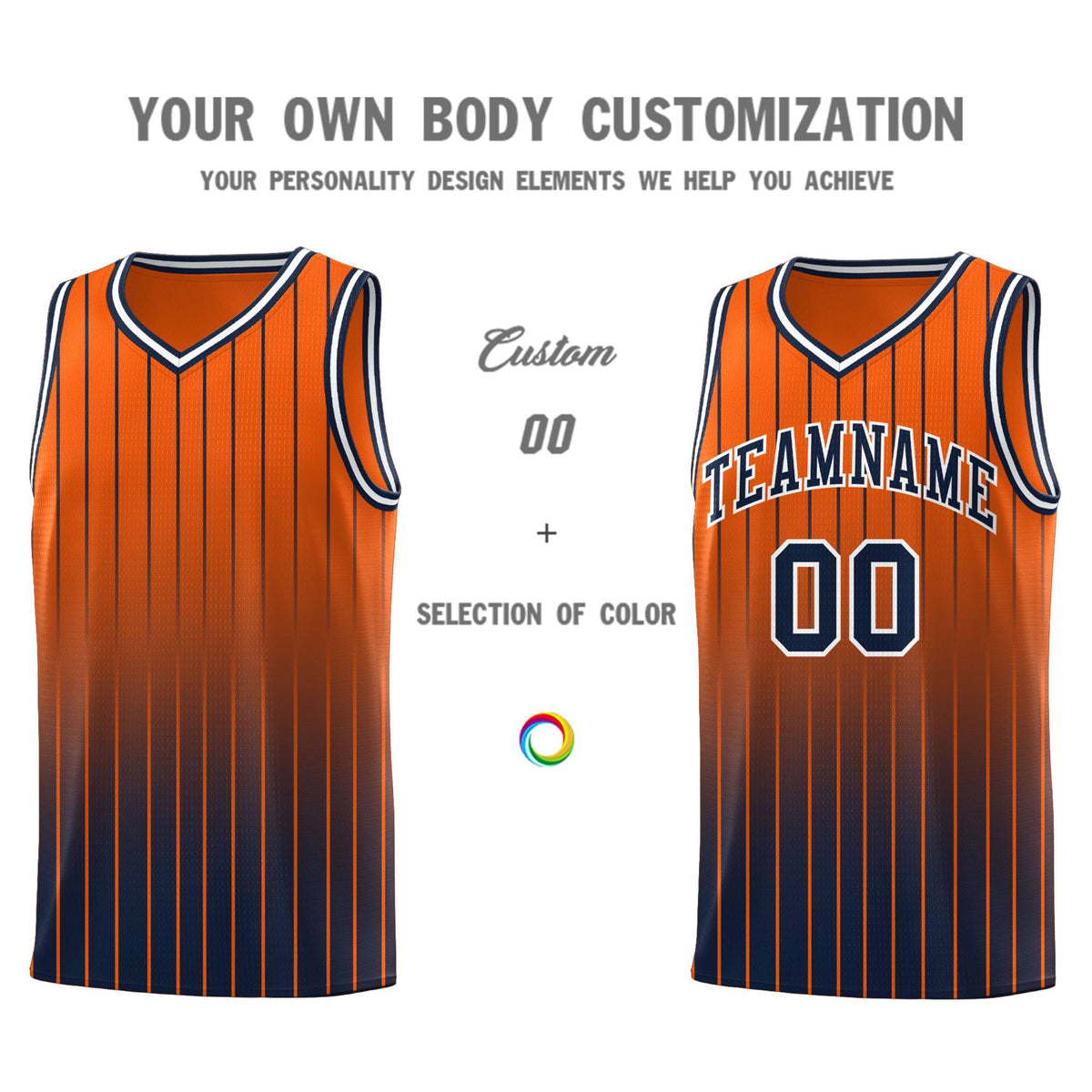 Custom Orange Navy Gradient Fashion Sets Sports Stripe Uniform Basketball Jersey
