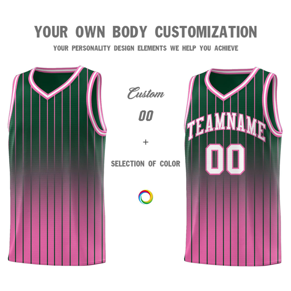 Custom Green Pink Gradient Fashion Sets Sports Stripe Uniform Basketball Jersey