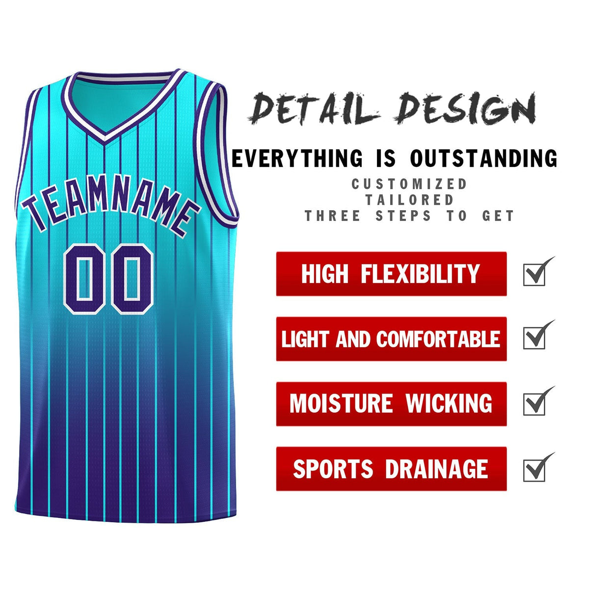 Custom Sky Blue Purple Gradient Fashion Sets Sports Stripe Uniform Basketball Jersey